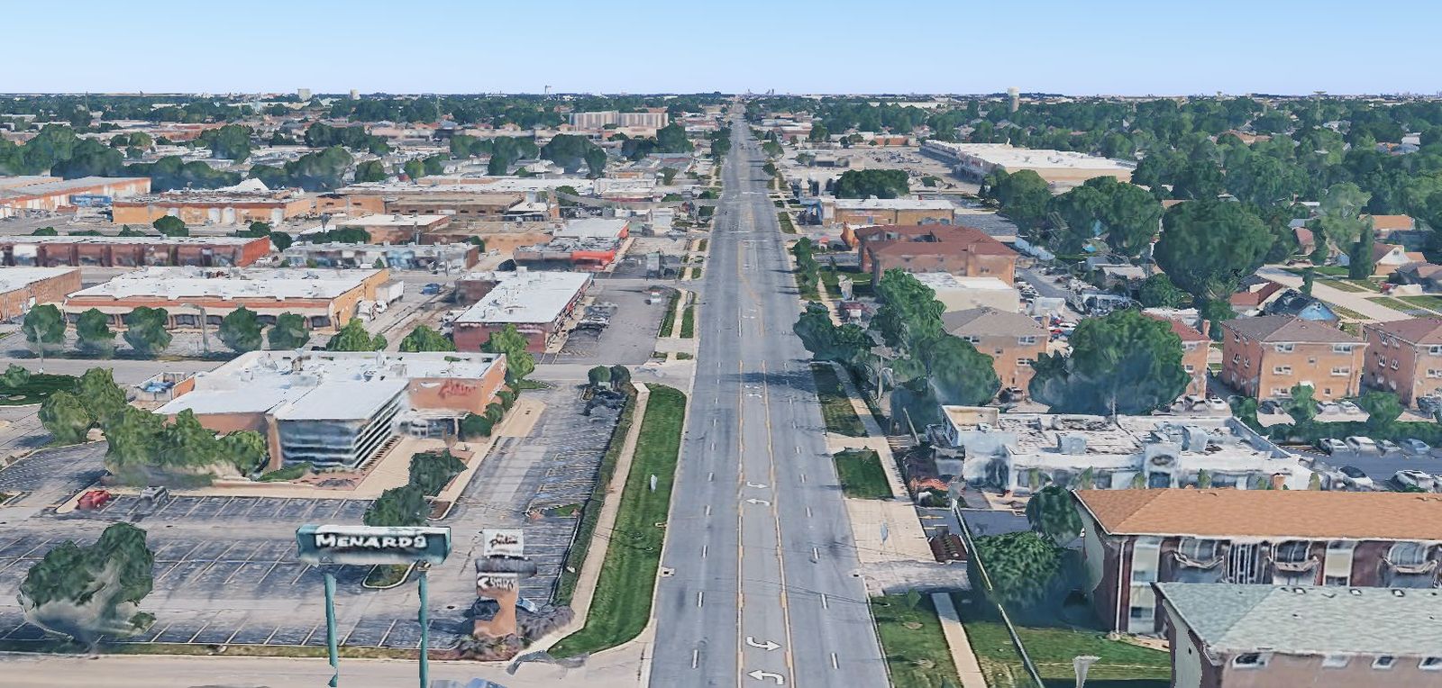 Aerial view of the IL Route 43 (Harlem Avenue) corridor in Bridgeview, the current work order under HBM's District 1 Phase III contract