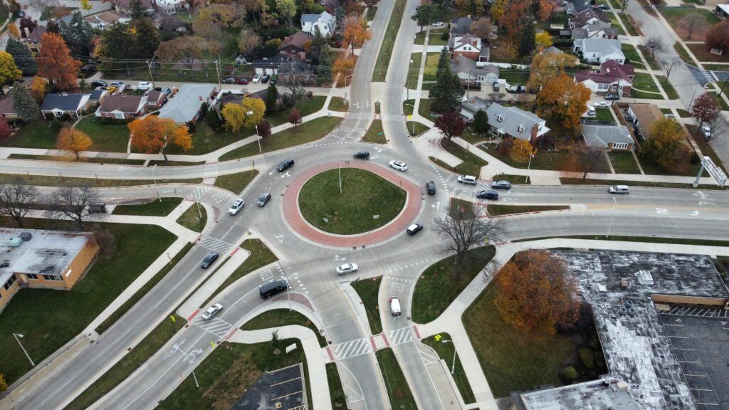 Aerial view of the Cumberland Circle modern roundabout