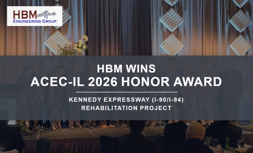 The Kennedy Expressway project team on stage accepting the Honor Award at the ACEC-IL 2026 Engineering Excellence Awards Gala