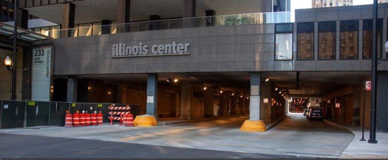 The rehabilitated South Water Street Viaduct at Illinois Center