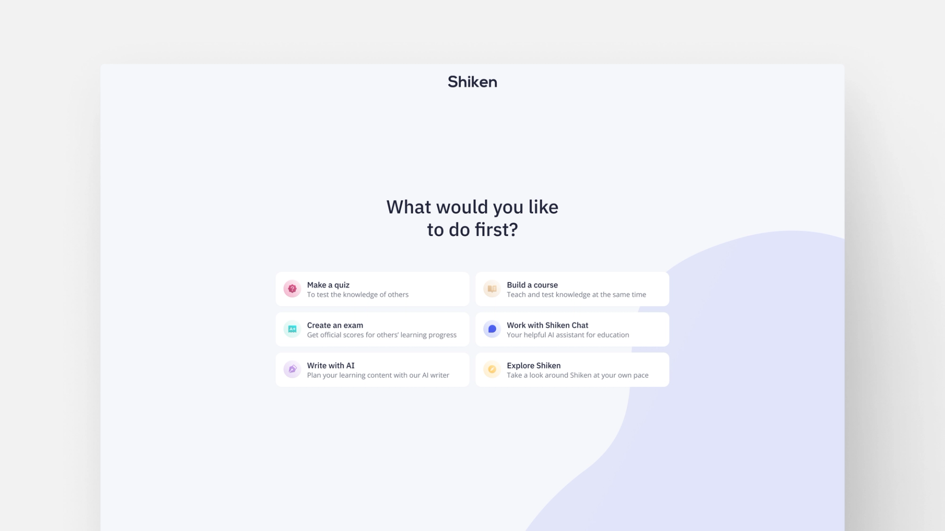 Onboarding UI we designed for Shiken AI's educational tool.