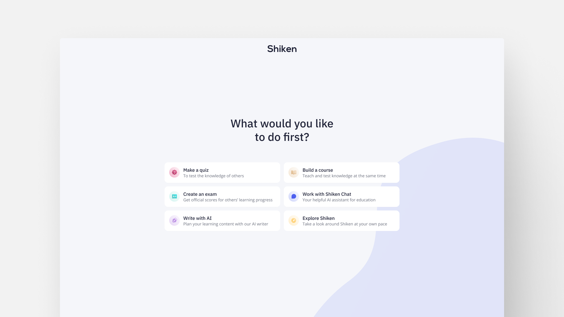 Onboarding UI we designed for Shiken AI's educational tool.