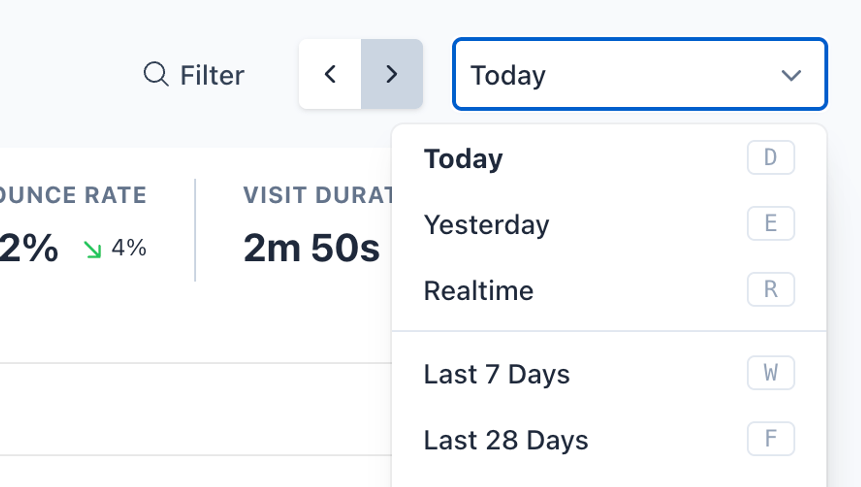 Filter data by 'Today' to see live interactions on Plausible