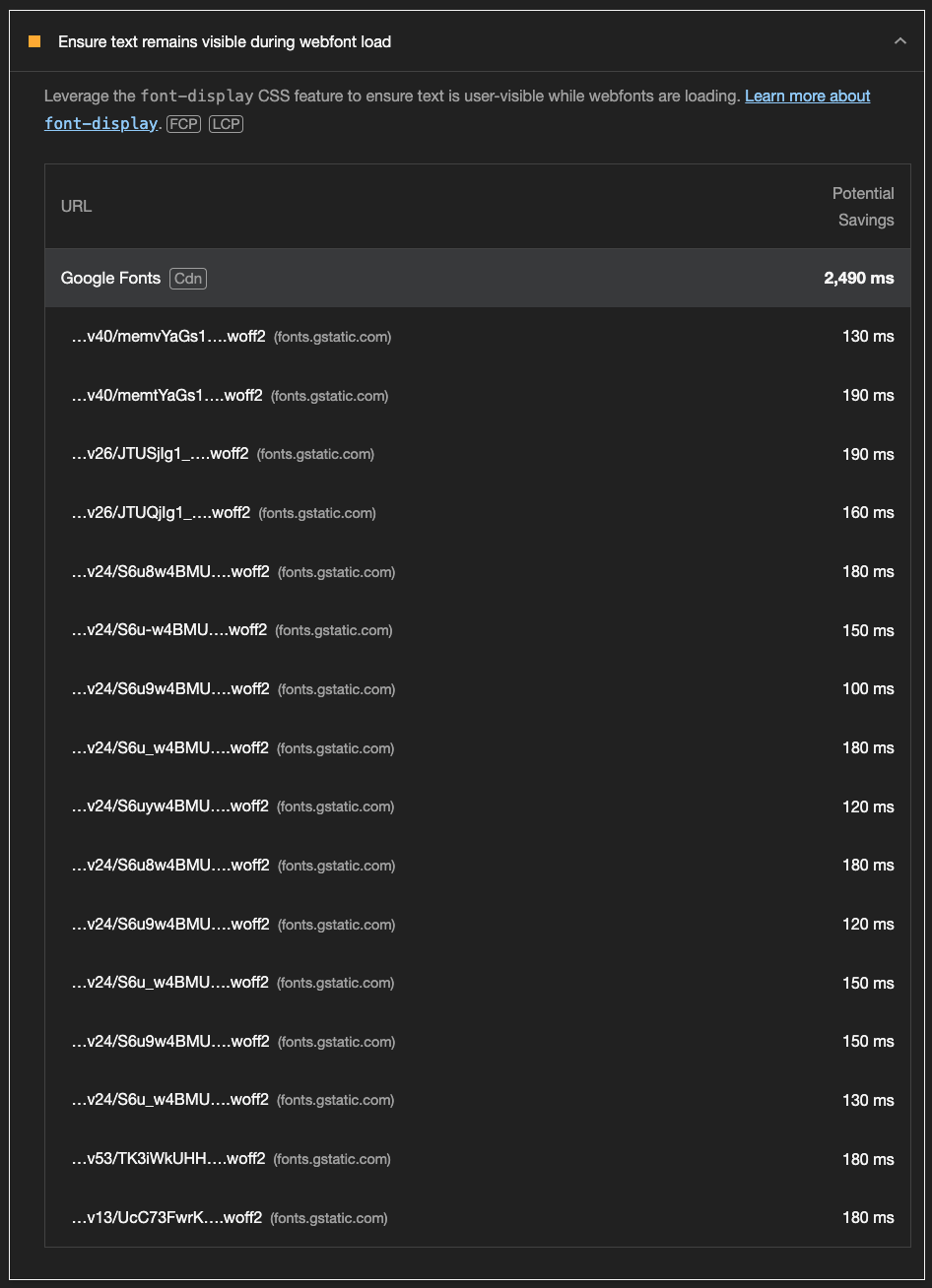 Google Fonts causing significant page load delays.
