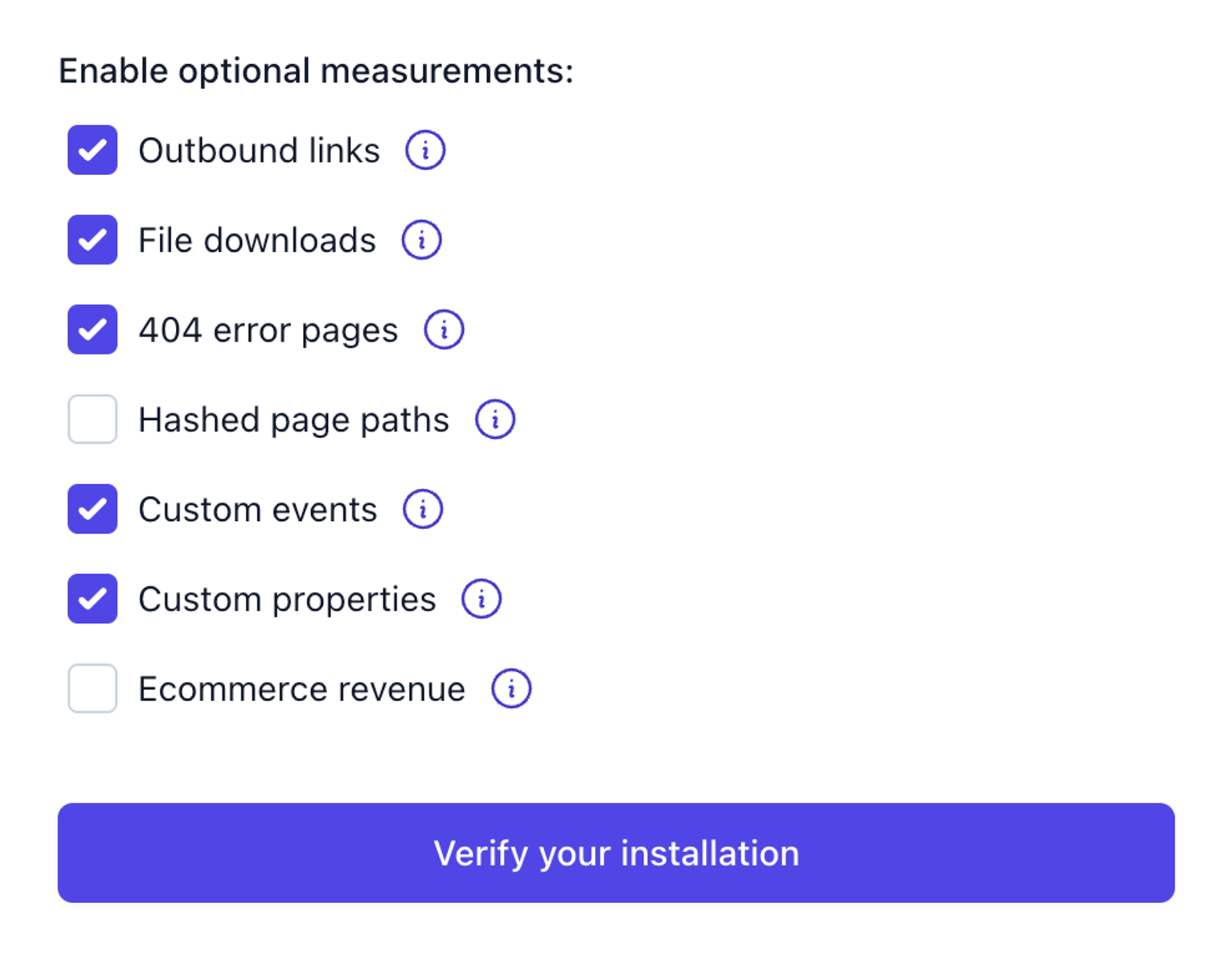 Measurement options in Plausible Analytics