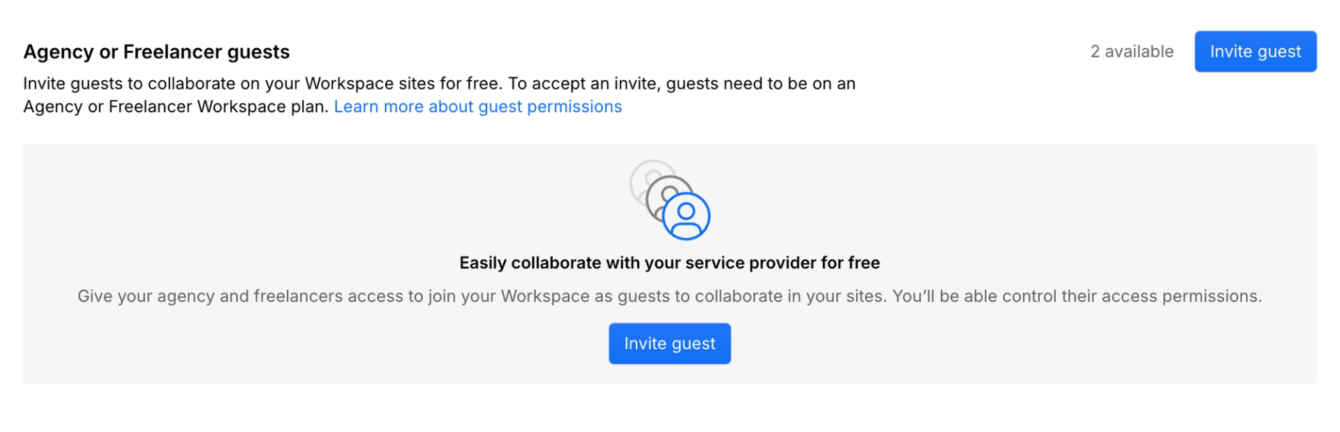 Agency or Freelancer guests section in Webflow