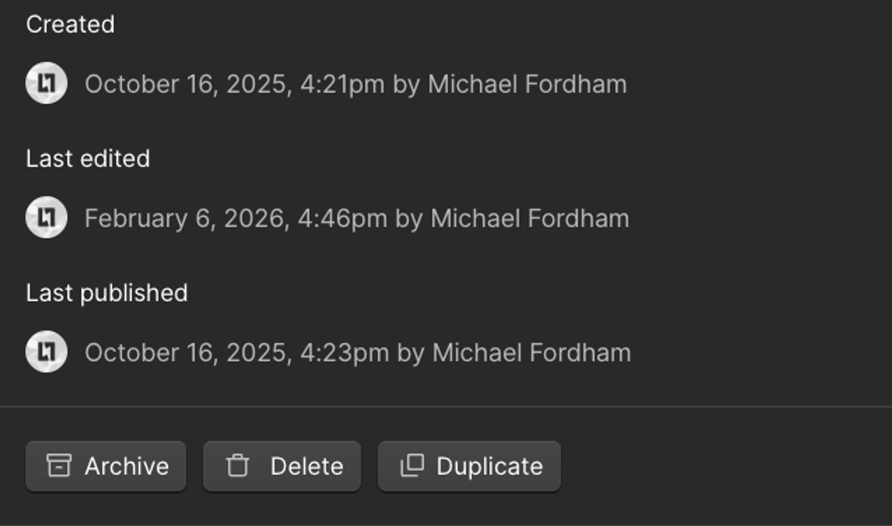 Duplicate option at the bottom of the CMS editor
