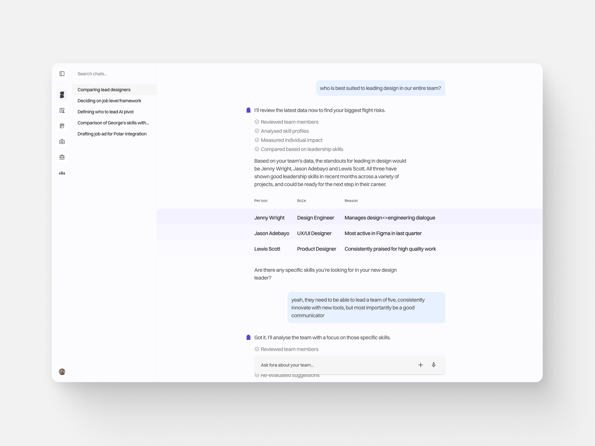 Chat experience inside skillfora