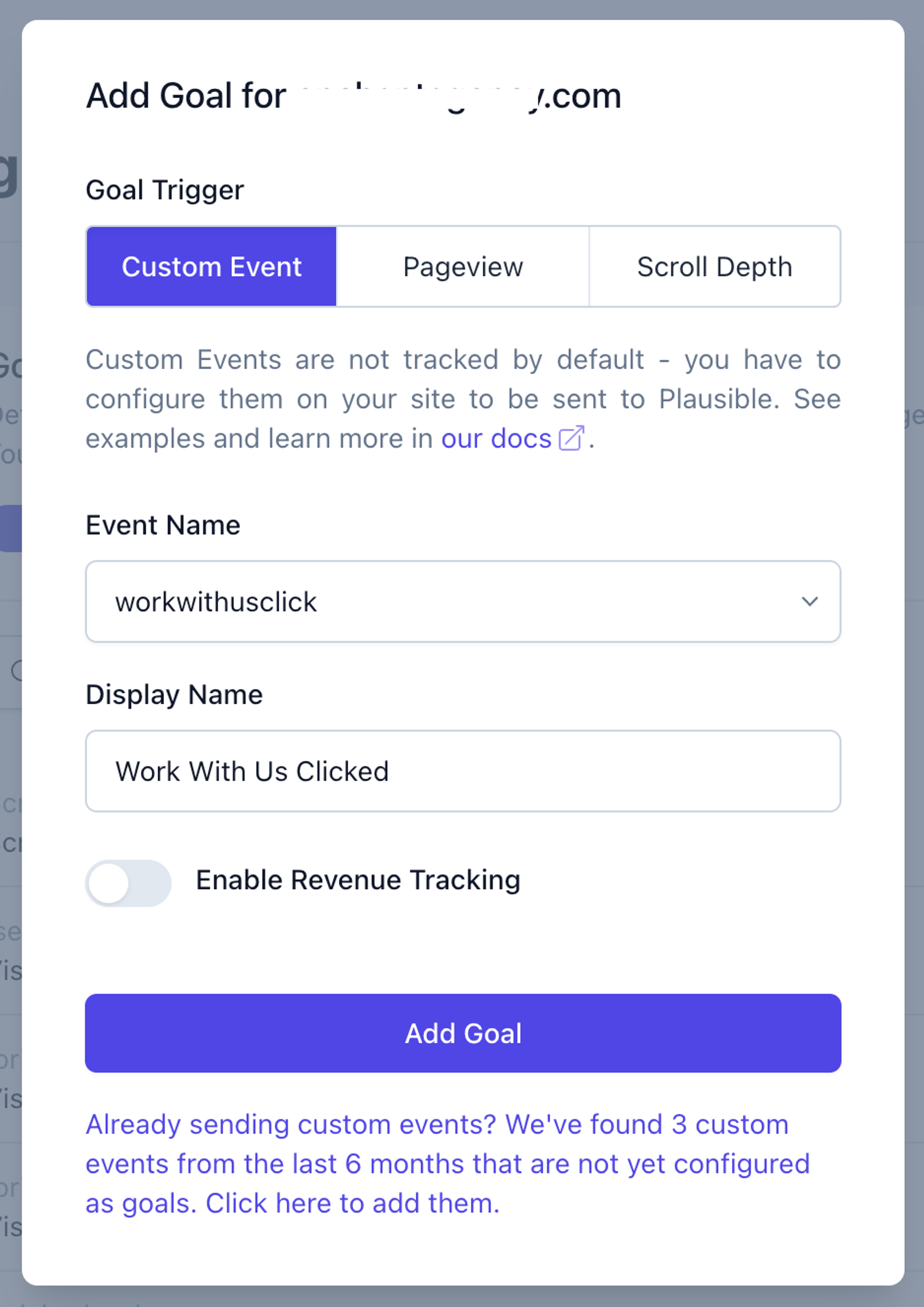 Custom click event setup in Plausible