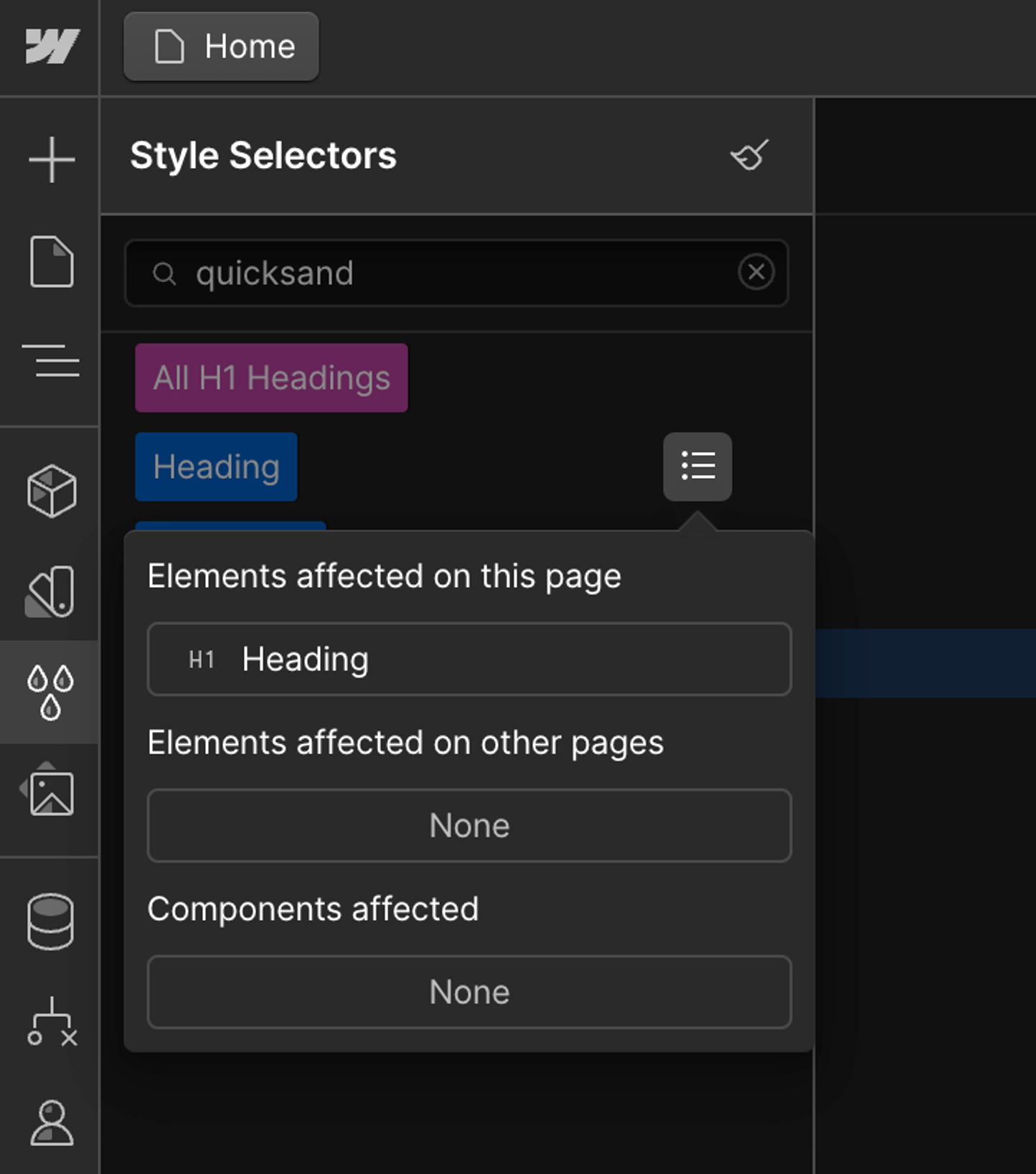 List of elements using a specific class in Webflow.