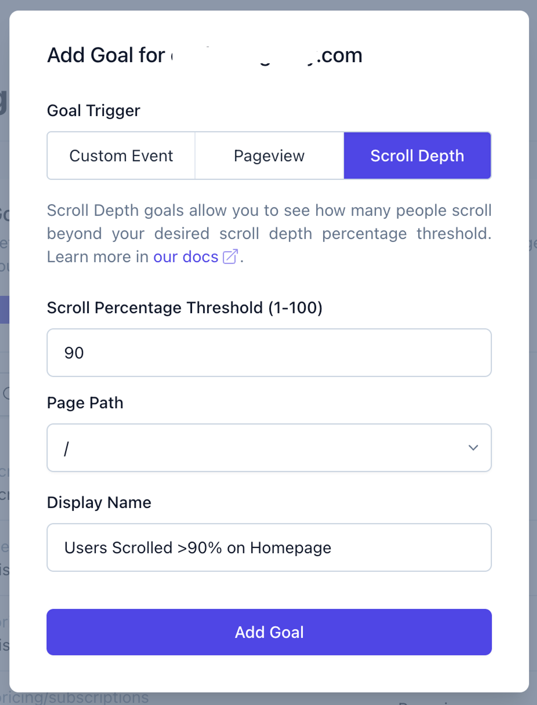 Setting up scroll depth goals in Plausible
