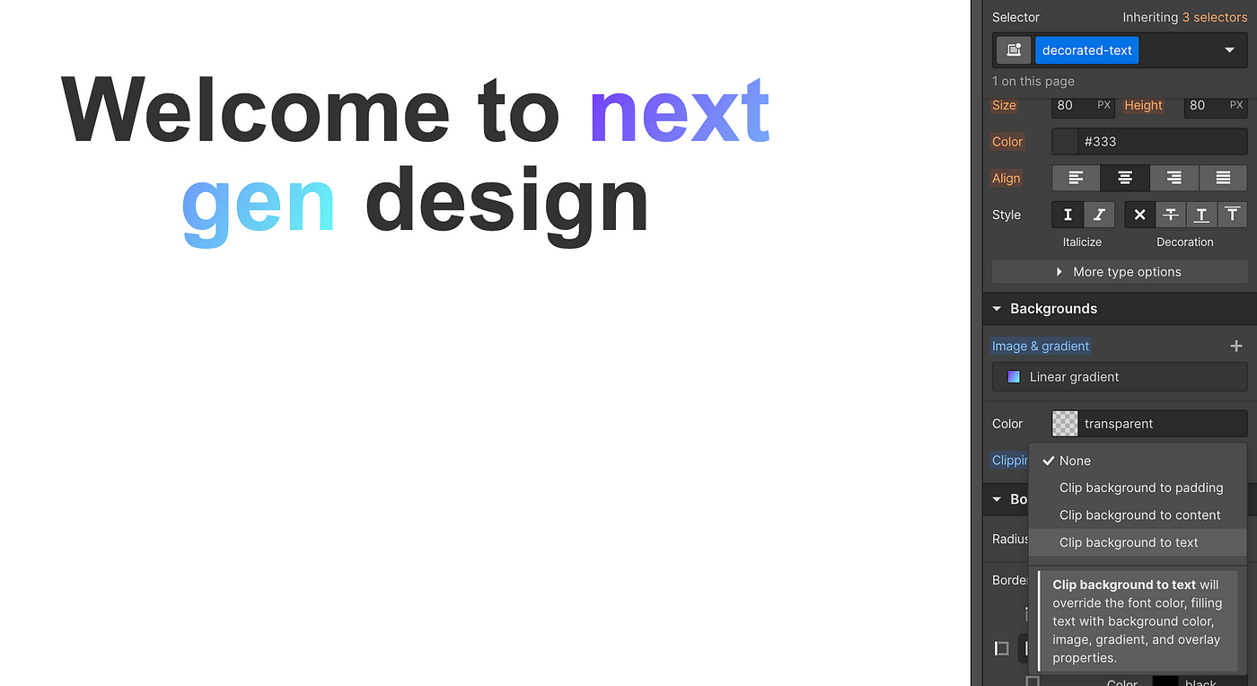 Adjusting the background clipping so that it clips the background to text in webflow.