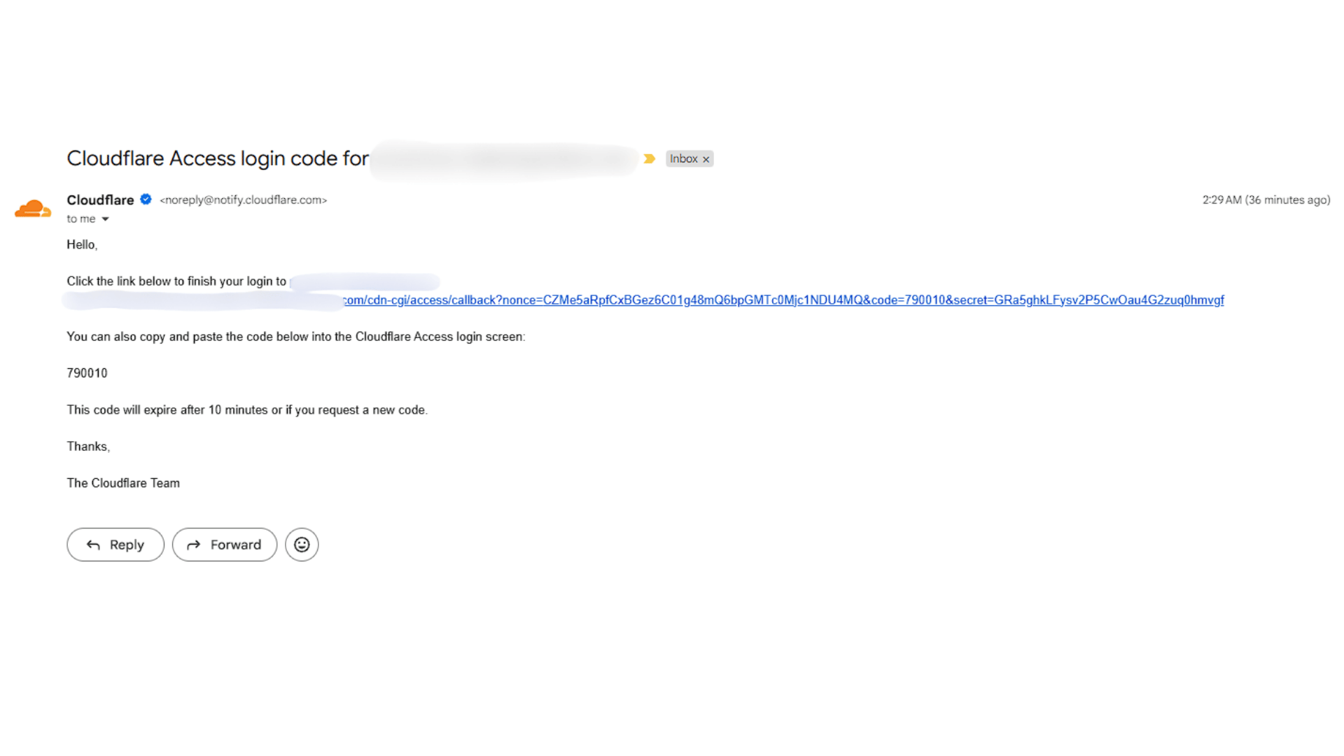 Email Received via Cloudflare Access MFA