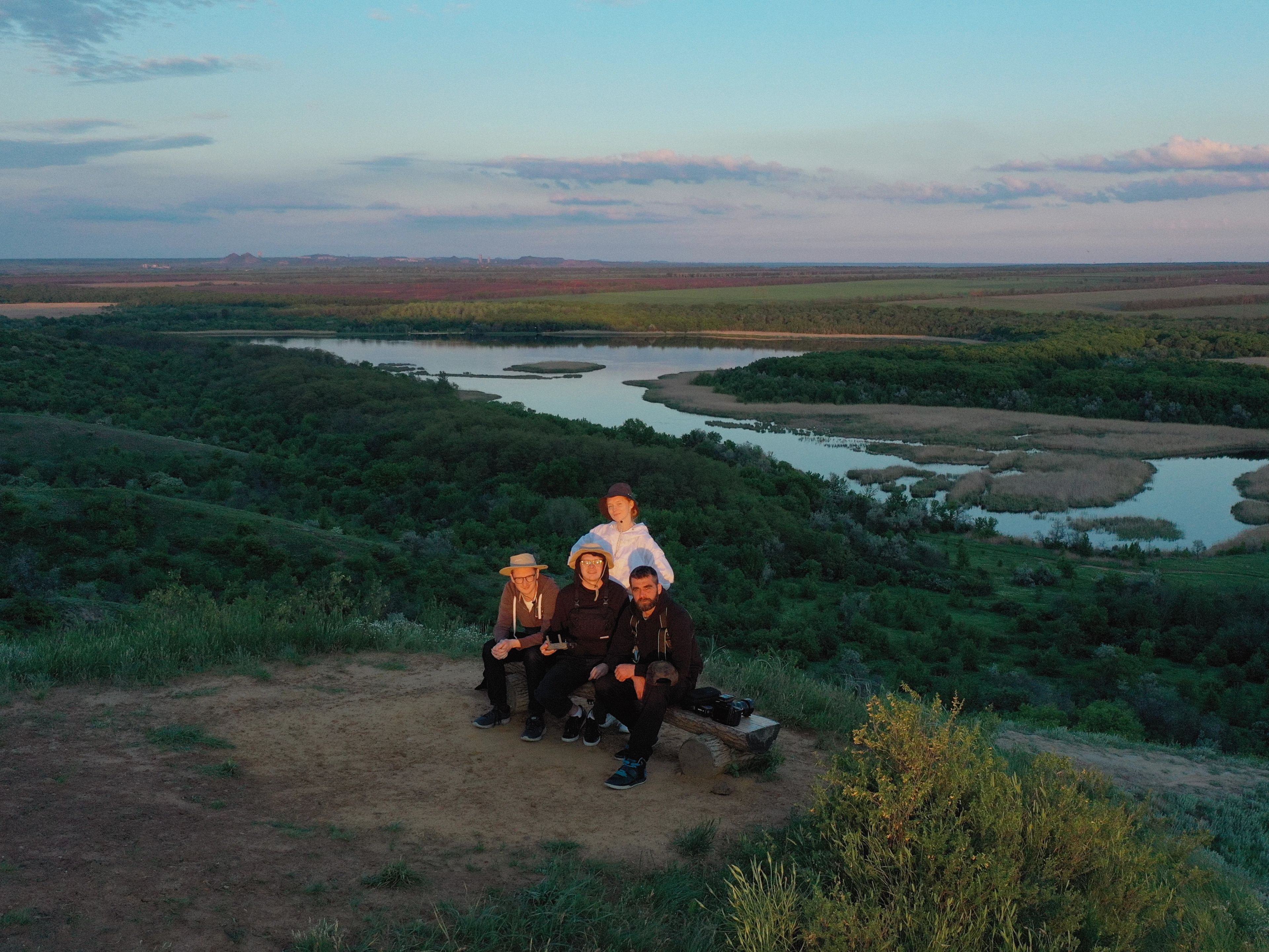 Drone shot of a crew