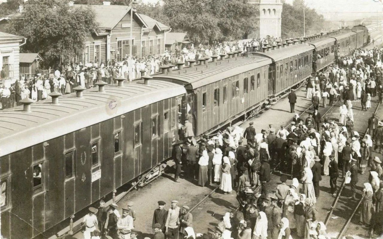 Busy Railroad station in Druzhkivka, early XX century