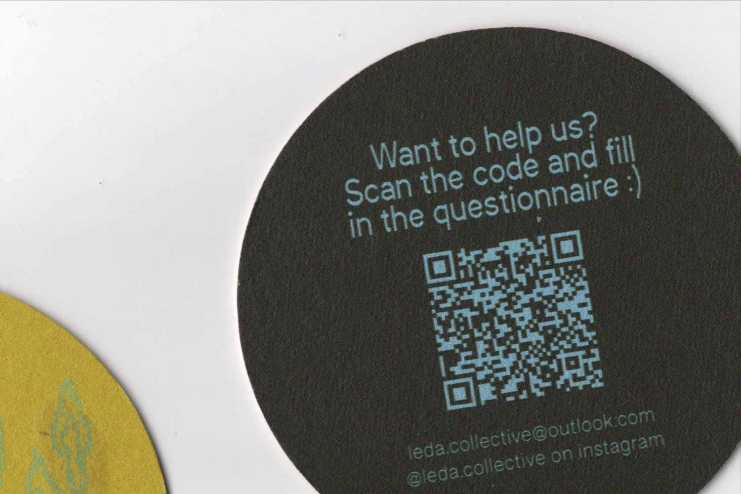 Coasters with a qr code to a survey on the back