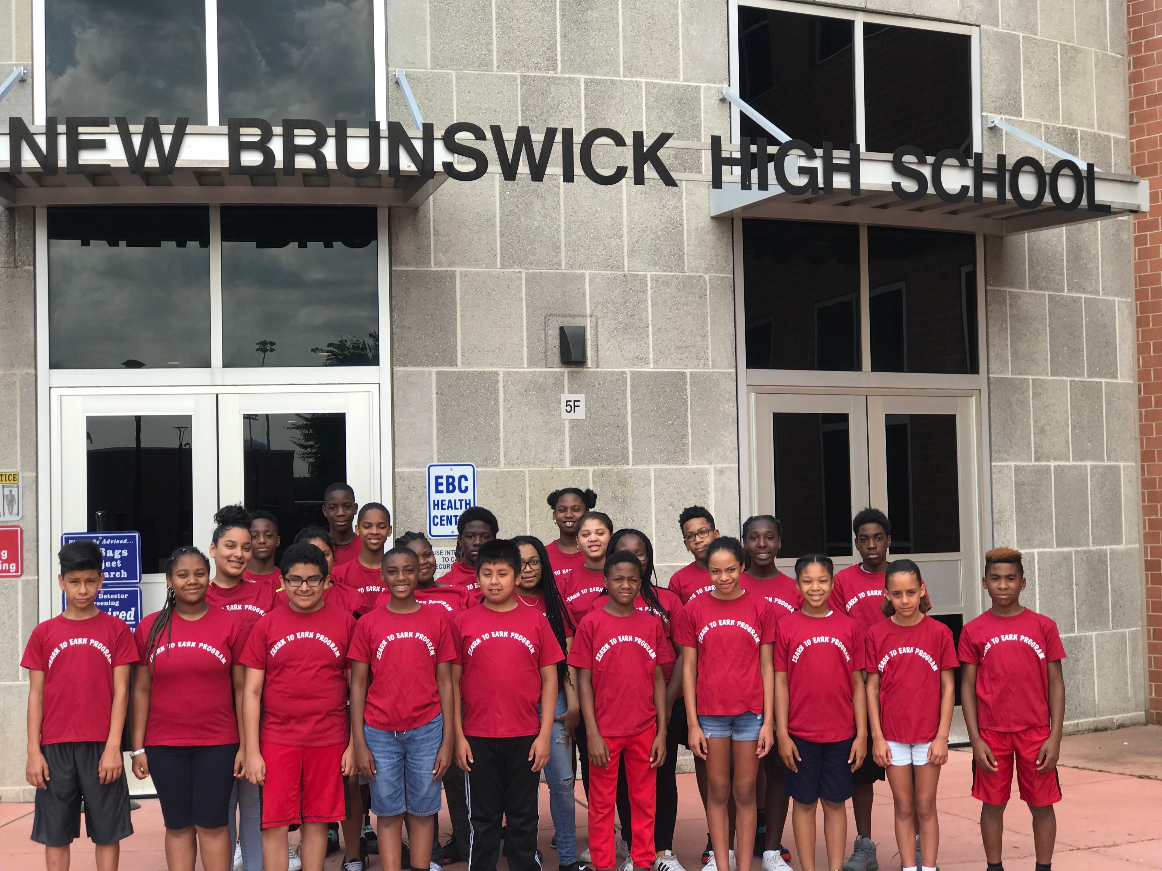 Civic League students gathered outside New Brunswick High School