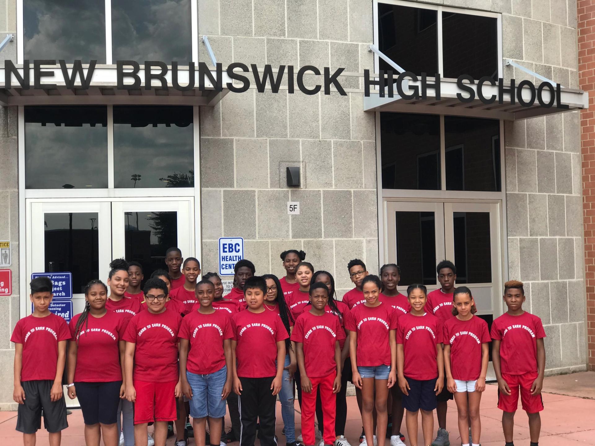 Civic League students gathered outside New Brunswick High School