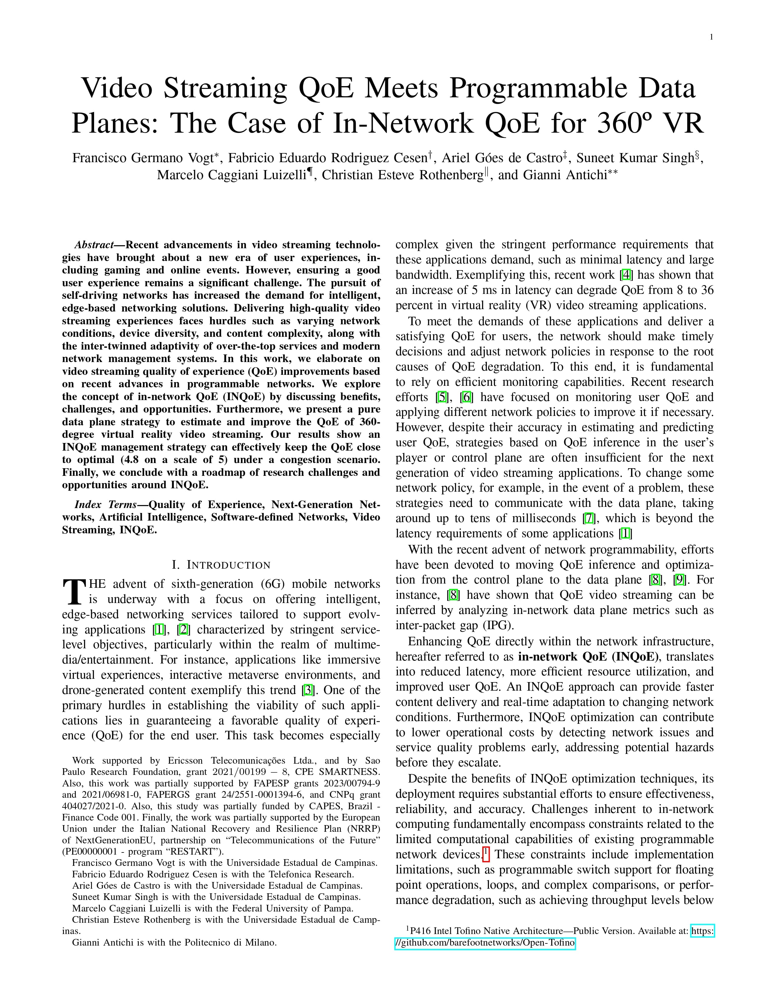 New publication at IEEE Network on in-network Quality of Experience