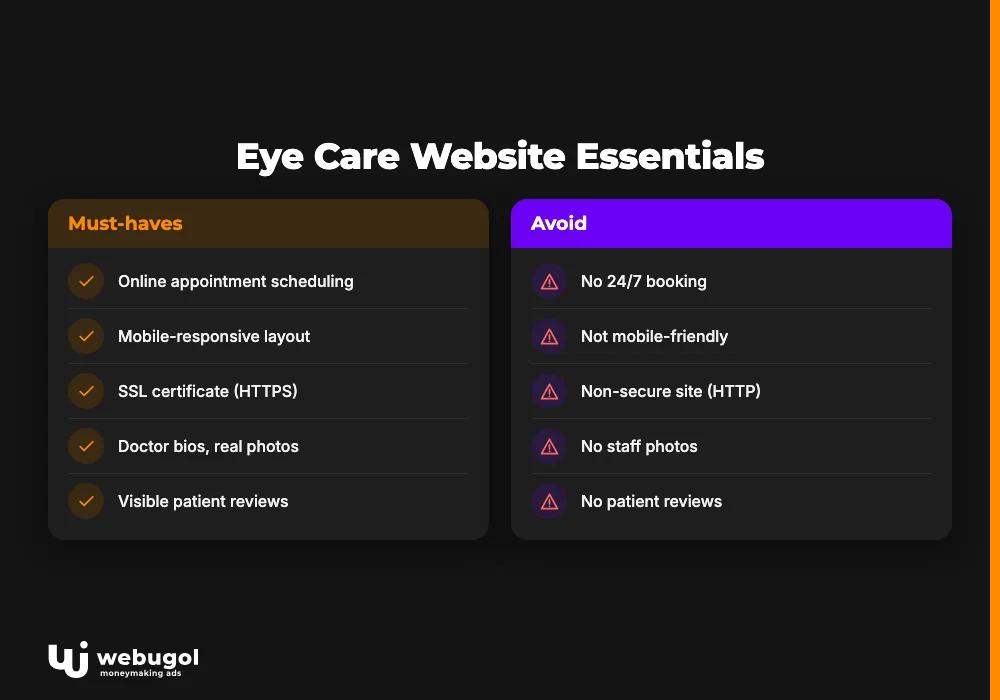 eye care website design