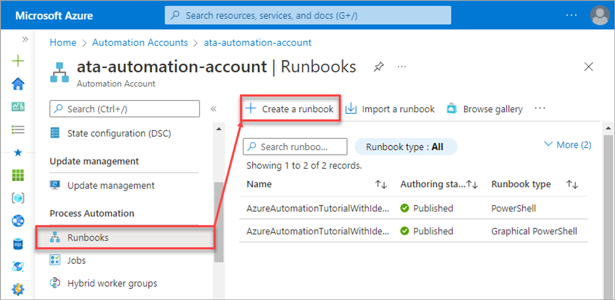 Azure Runbook automation