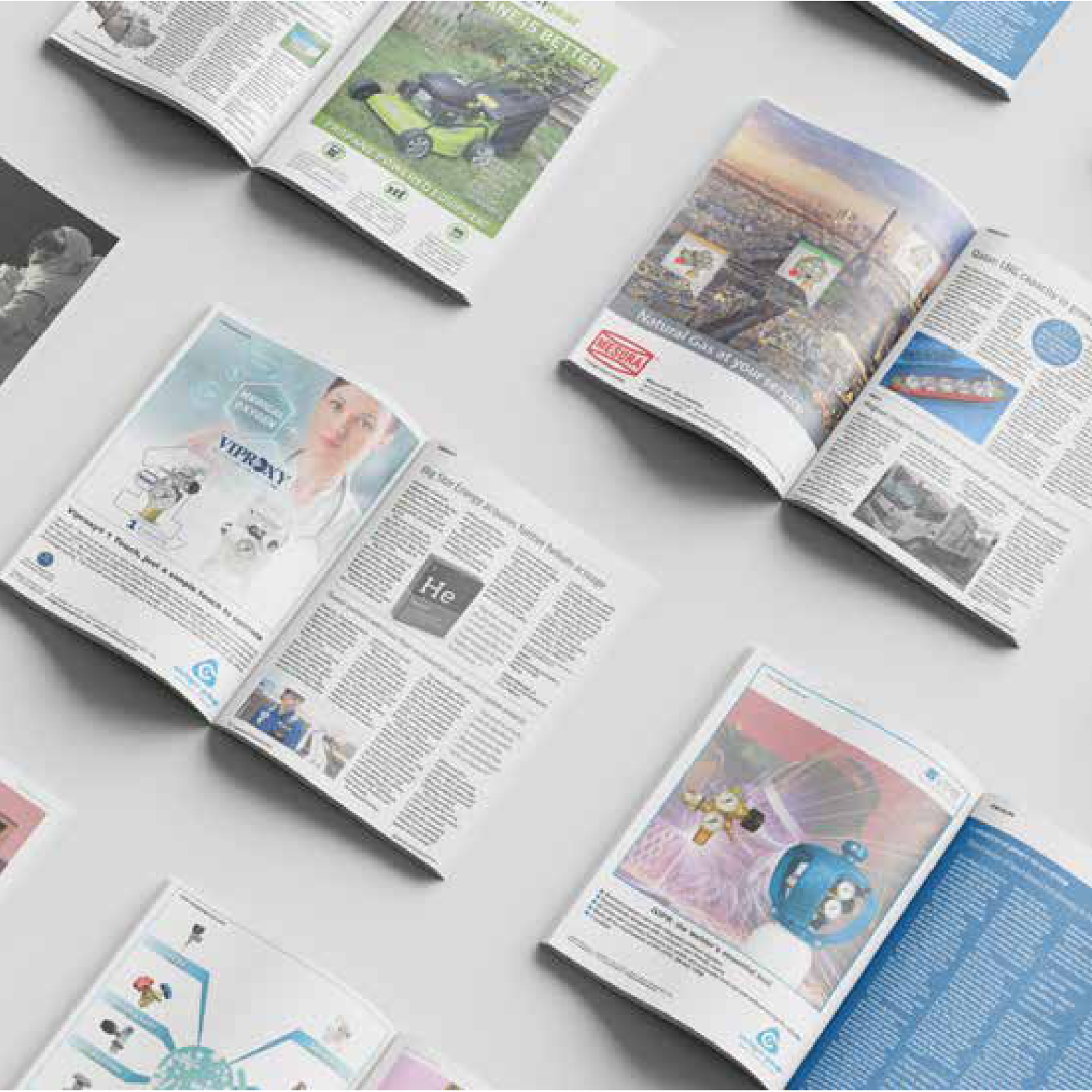 Inside pages of several technical catalogues