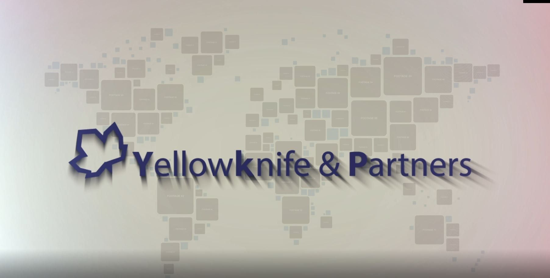 Frame from the corporate video: the Yellowknife & Partners logo animated over a world map