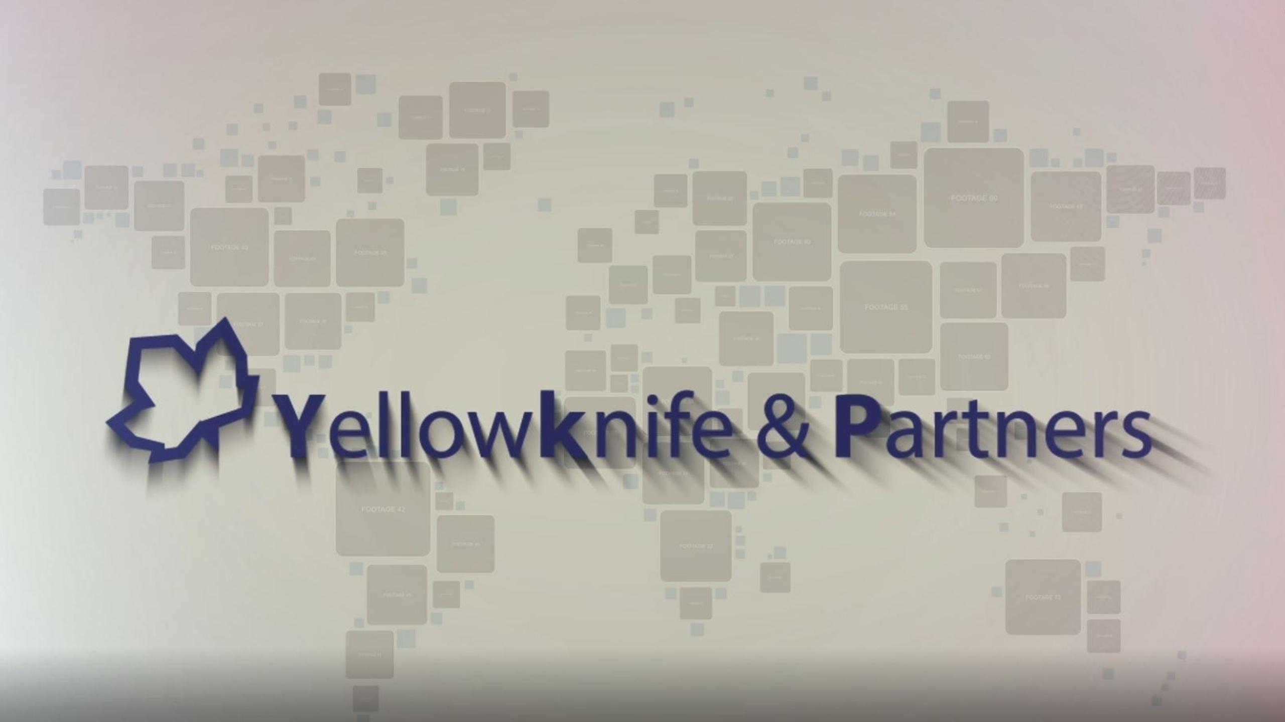 Frame from the corporate video: the Yellowknife & Partners logo animated over a world map