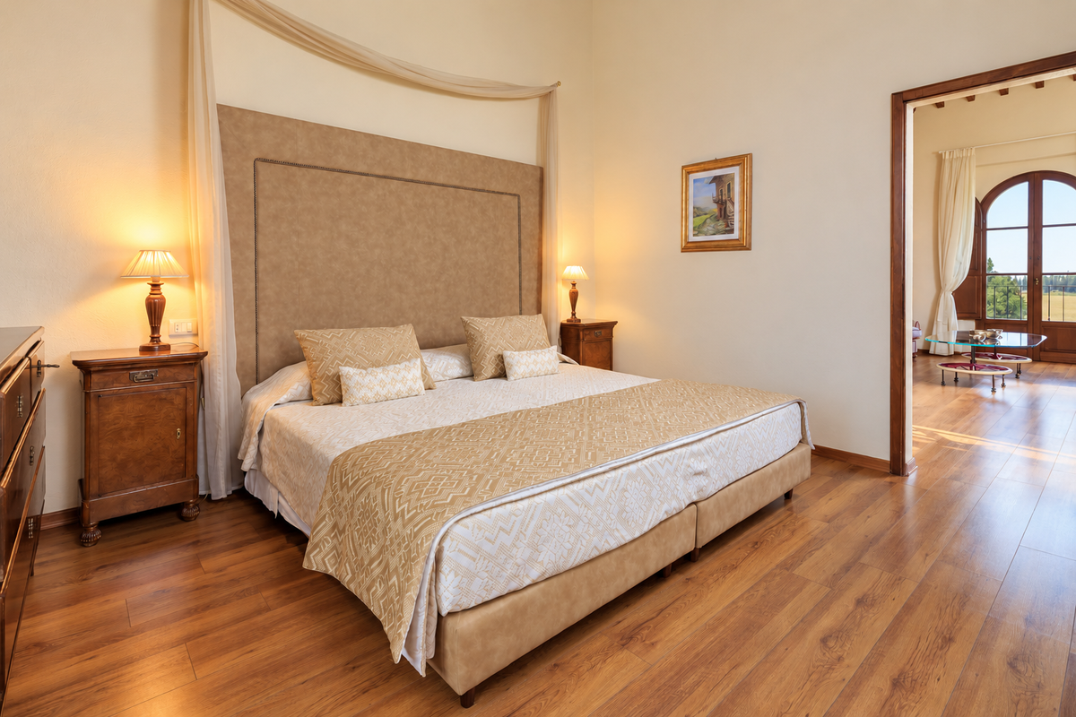 Bedroom with an arched opening