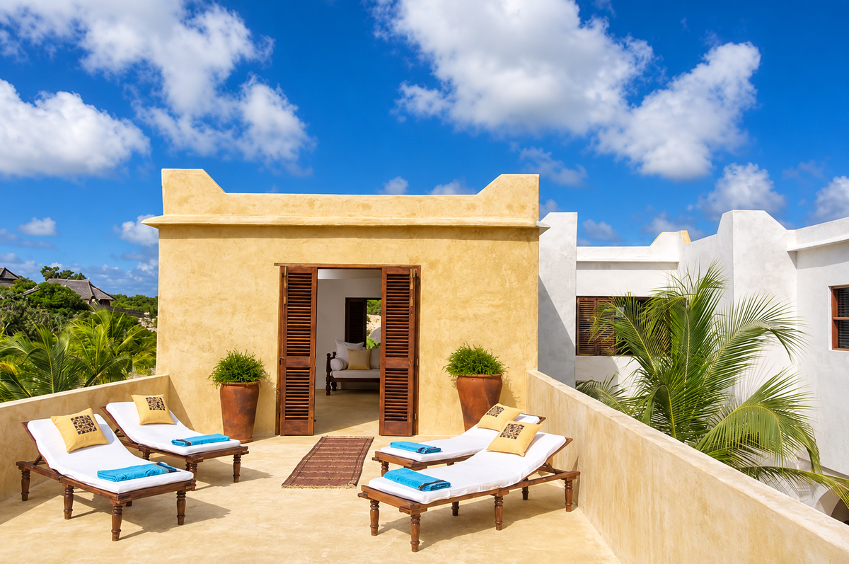 Rooftop sun terrace with loungers