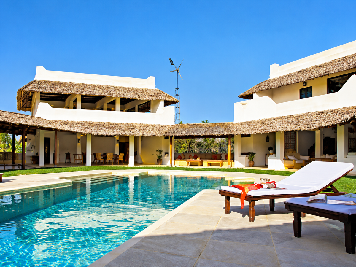 Pool courtyard with sun loungers