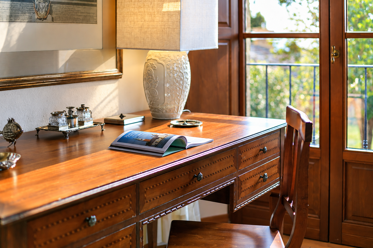 Antique writing desk by the window