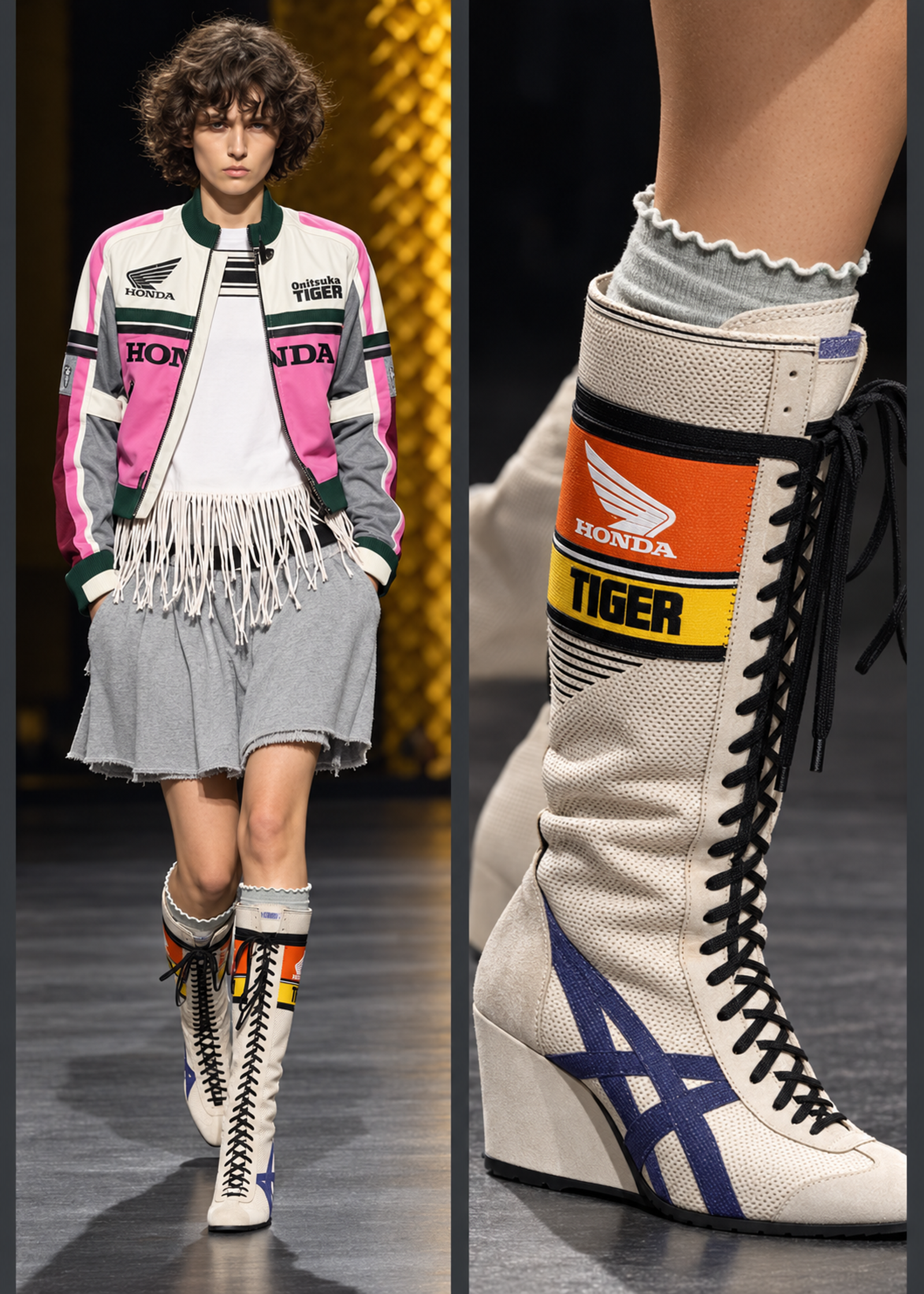Tenue de défilé et botte aux couleurs Honda × Onitsuka Tiger