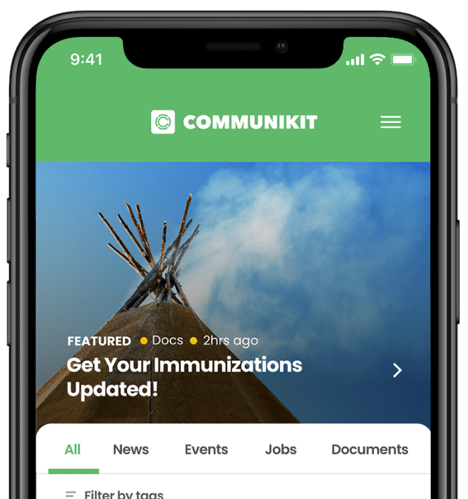 image of an iphone x with the communikit app displayed
