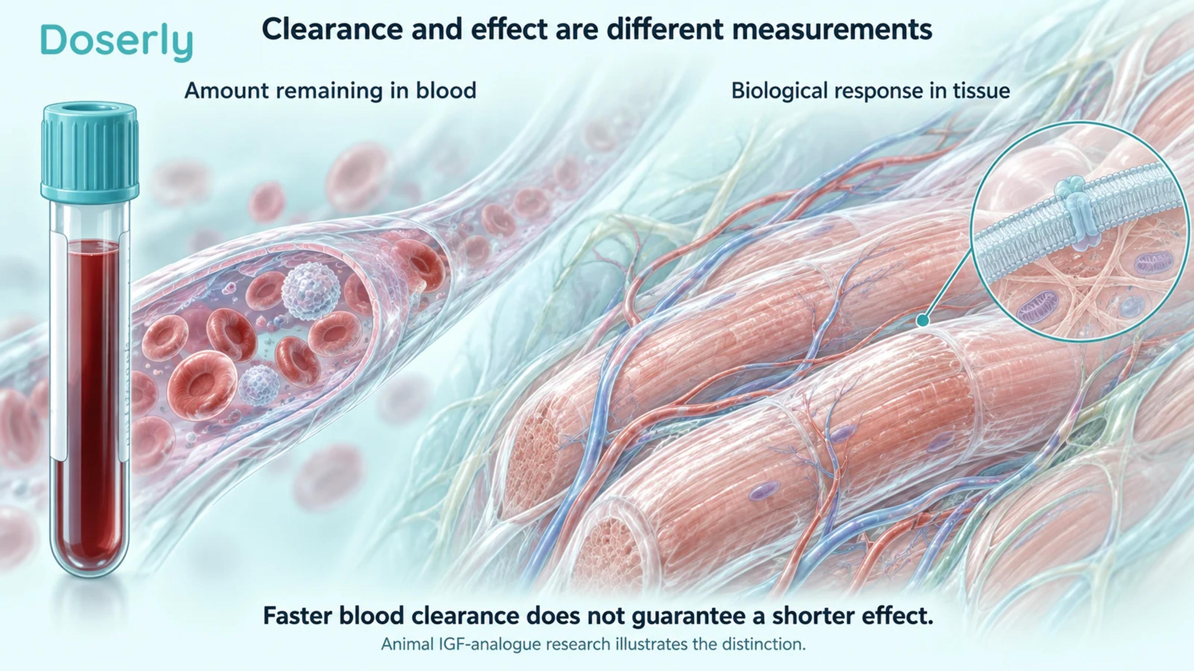 Blood sample and vessel beside detailed muscle tissue illustrating concentration and biological response as separate measurements