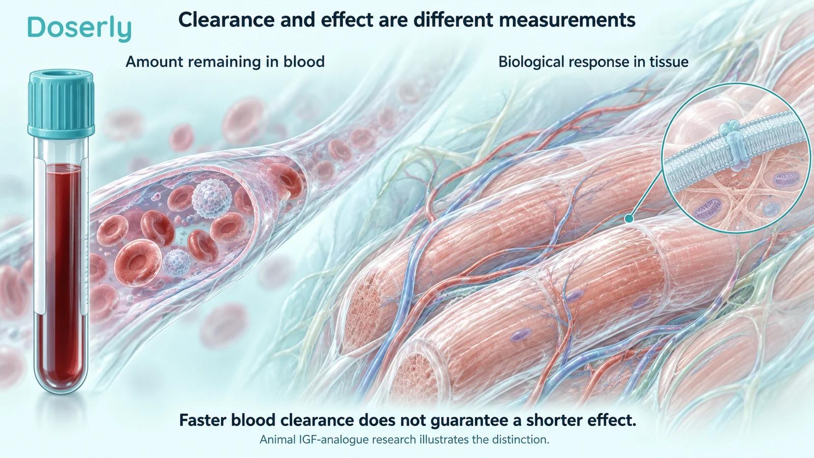 Blood sample and vessel beside detailed muscle tissue illustrating concentration and biological response as separate measurements