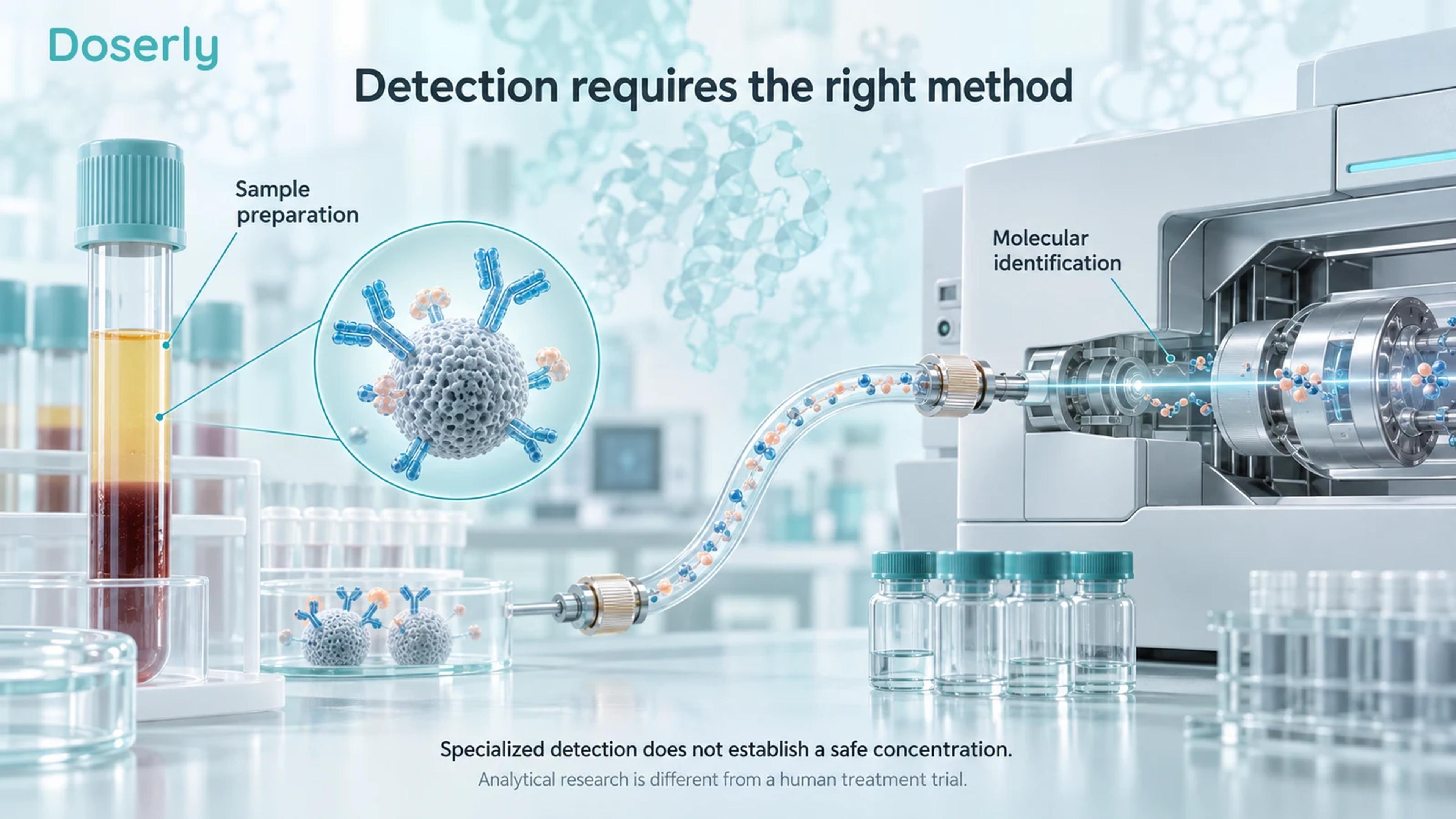 Plasma sample, conceptual antibody enrichment bead and mass-spectrometry instrument.
