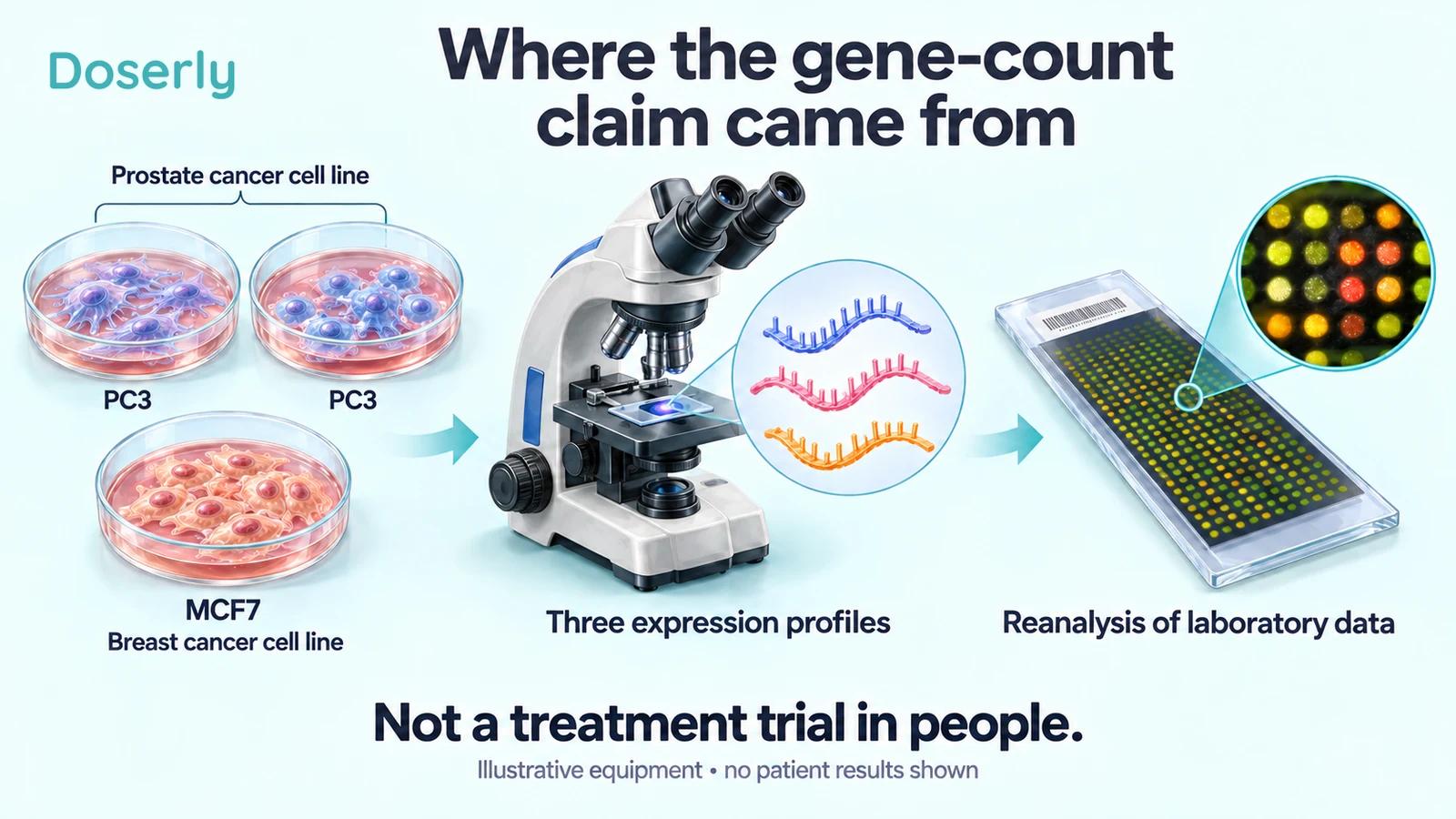 Three laboratory culture dishes representing two PC3 profiles and one MCF7 profile, followed by expression analysis equipment