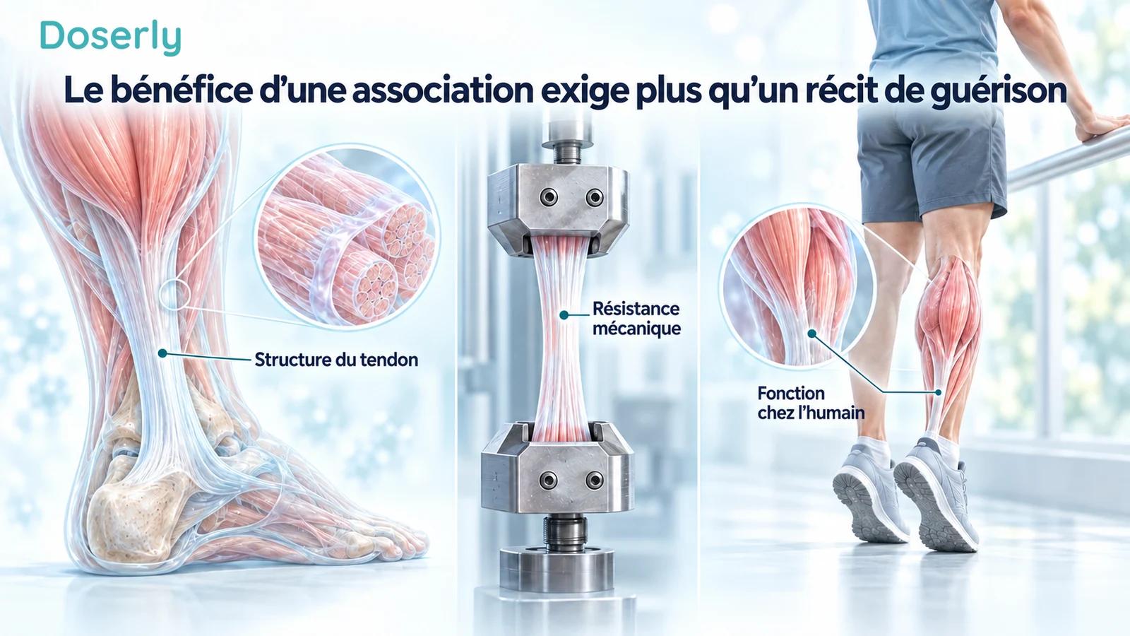 Anatomie du tendon d’Achille, appareil de test mécanique et adulte vêtu effectuant une élévation du talon