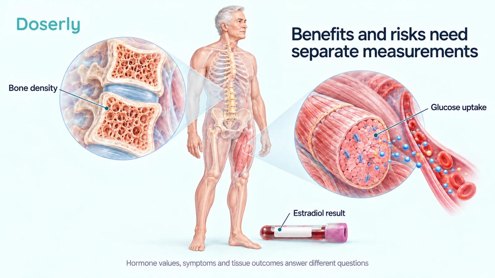 A male figure with spine and muscle cutaways alongside a blood sample.