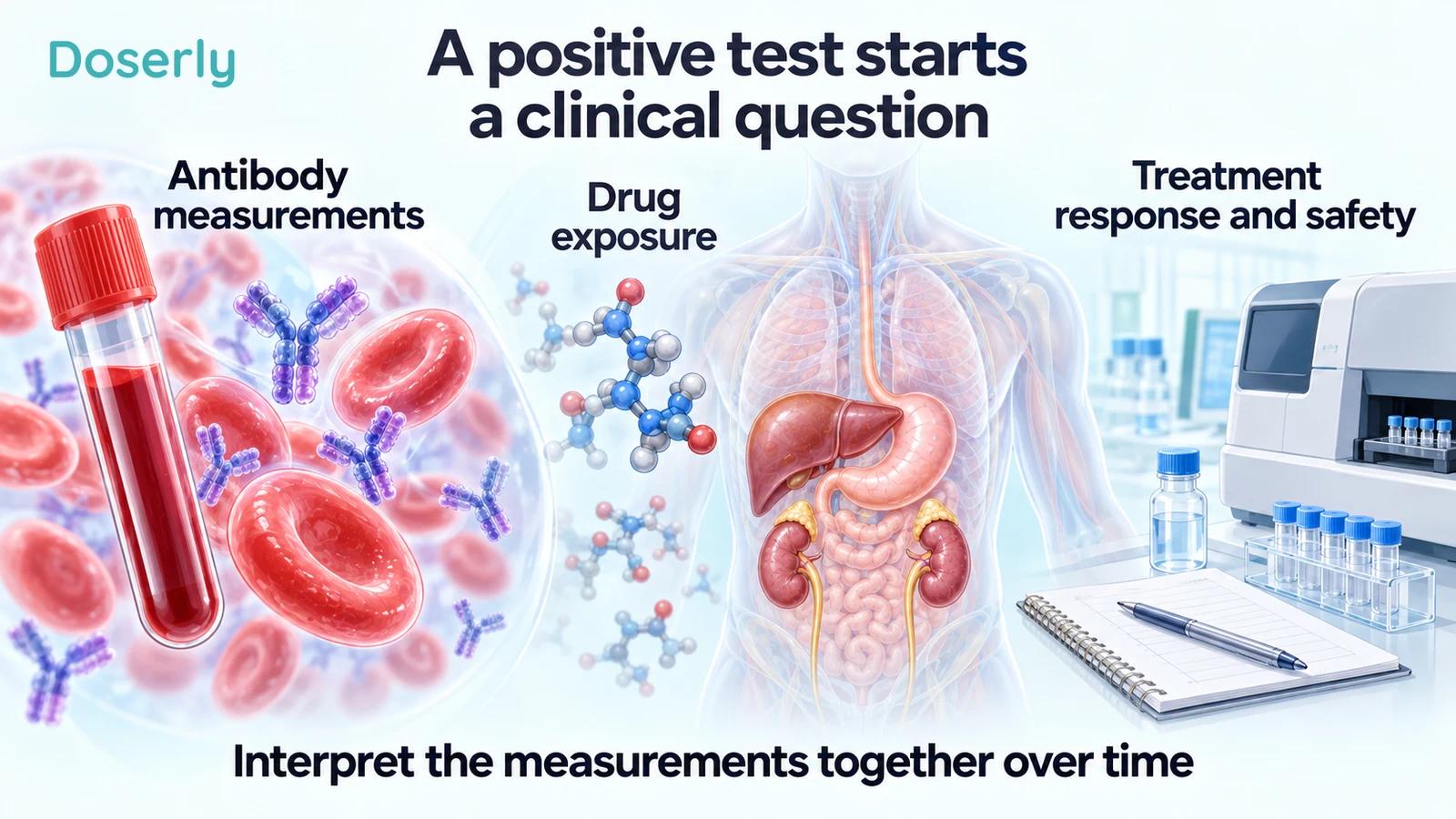 Blood sampling, molecular imagery and anatomy show antibody, exposure and clinical measurements
