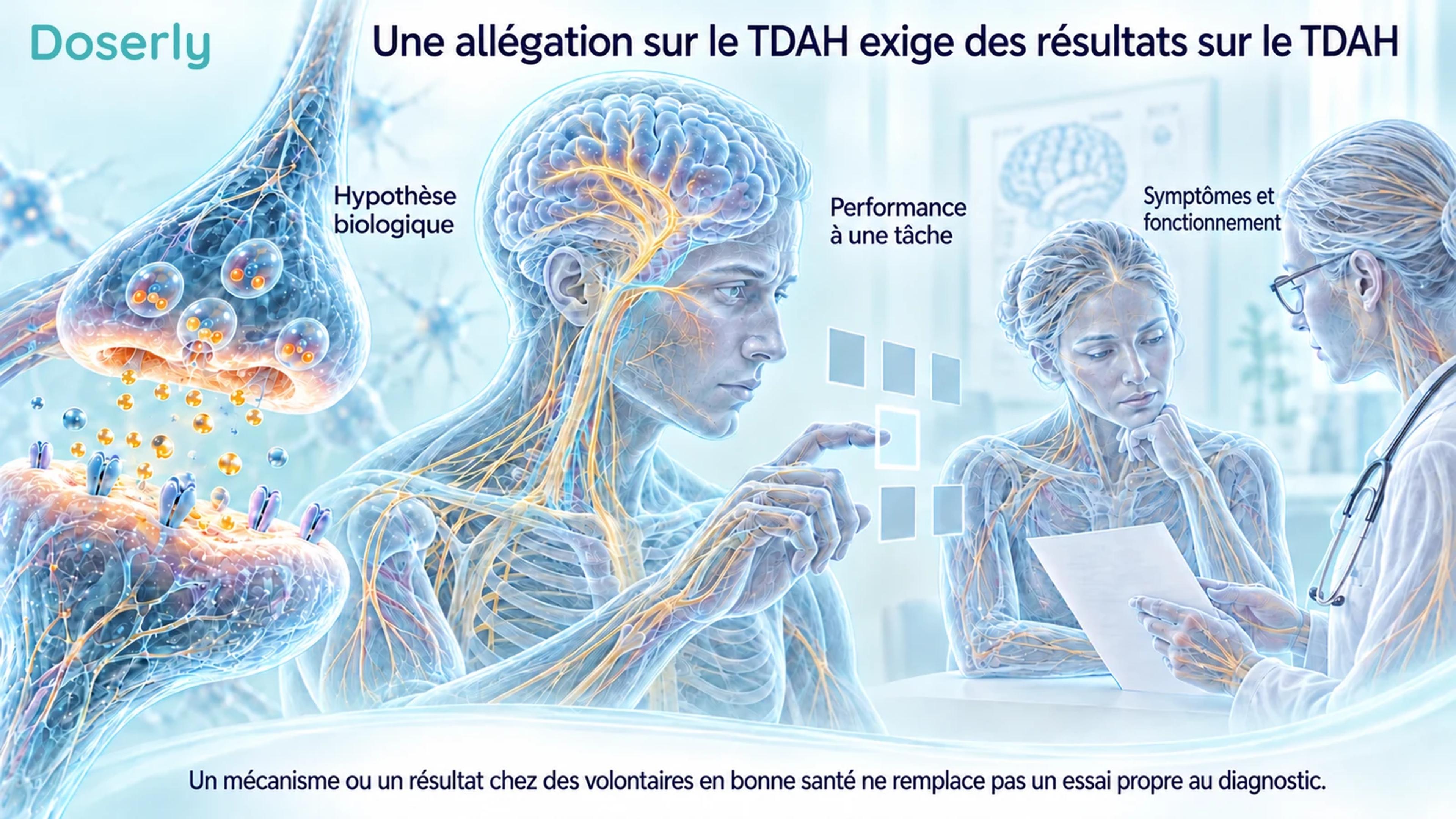 Une synapse conceptuelle, une représentation anatomique d’un participant réalisant une tâche et une évaluation clinique illustrée montrent des questions distinctes sur les données.