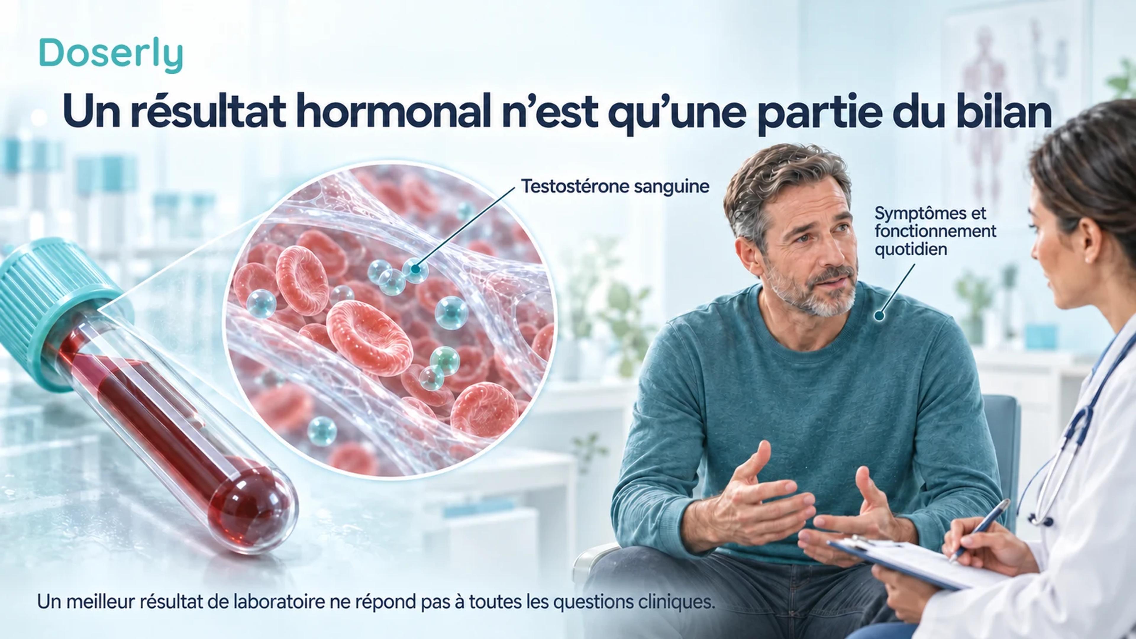 Illustration agrandie d’un vaisseau sanguin à côté d’un patient adulte qui discute de ses symptômes avec un clinicien.
