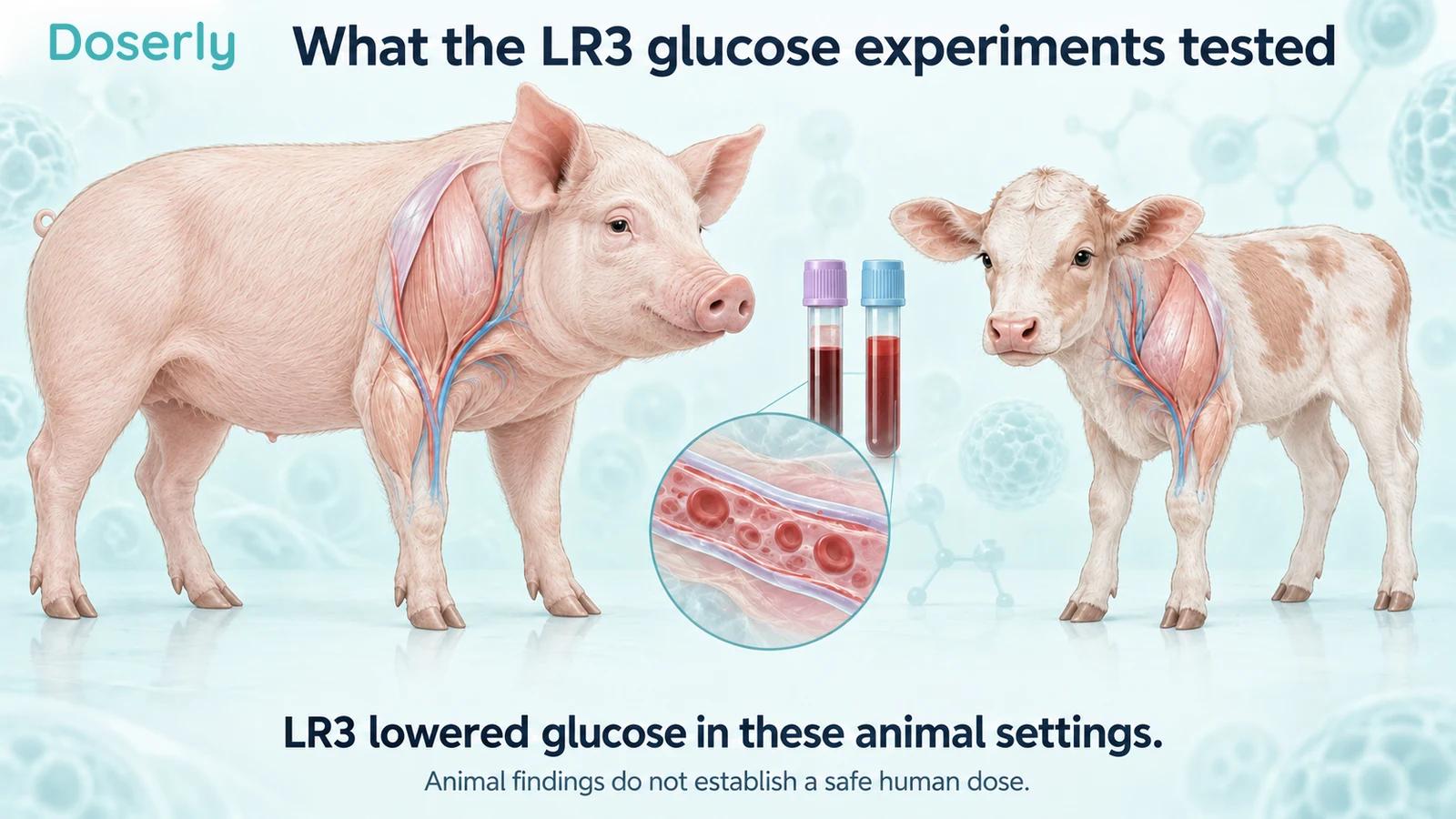Research pig and neonatal calf beside blood samples and a conceptual vessel inset