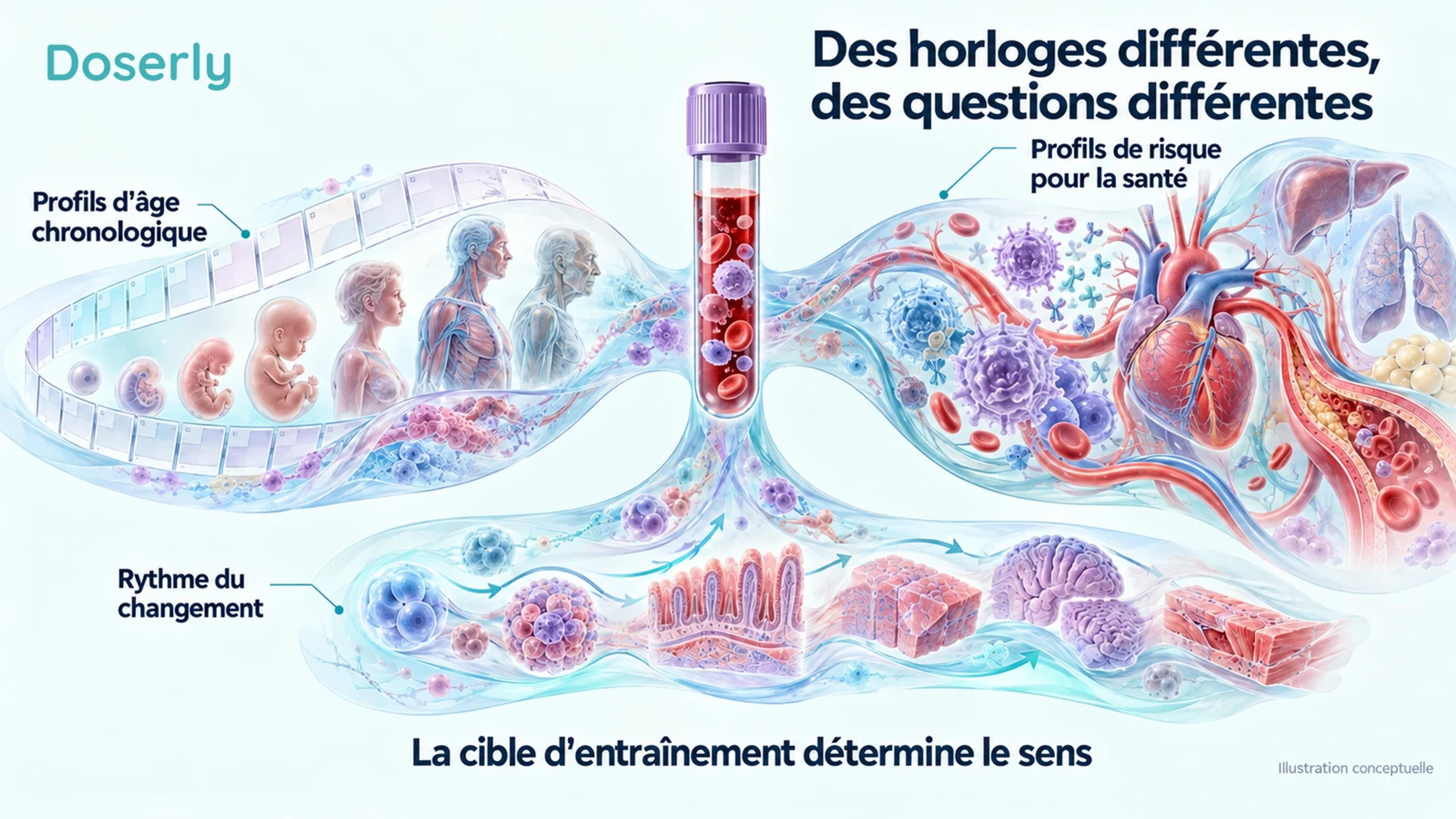 Un échantillon sanguin se ramifie vers des profils d’âge chronologique, une anatomie liée aux risques pour la santé et des changements physiologiques au fil du temps