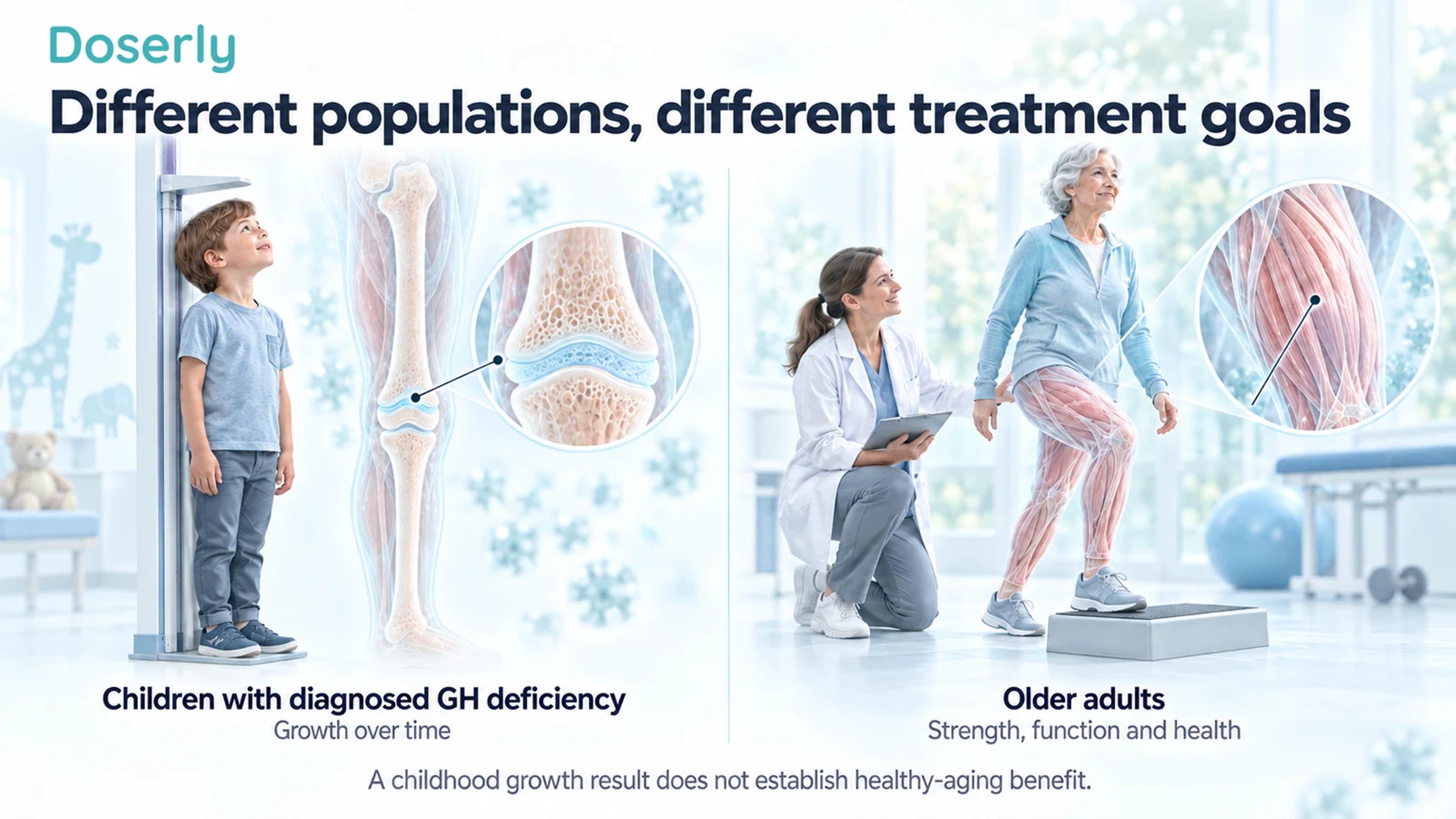 A child’s height assessment and an older adult’s step assessment illustrate distinct populations and clinical goals.