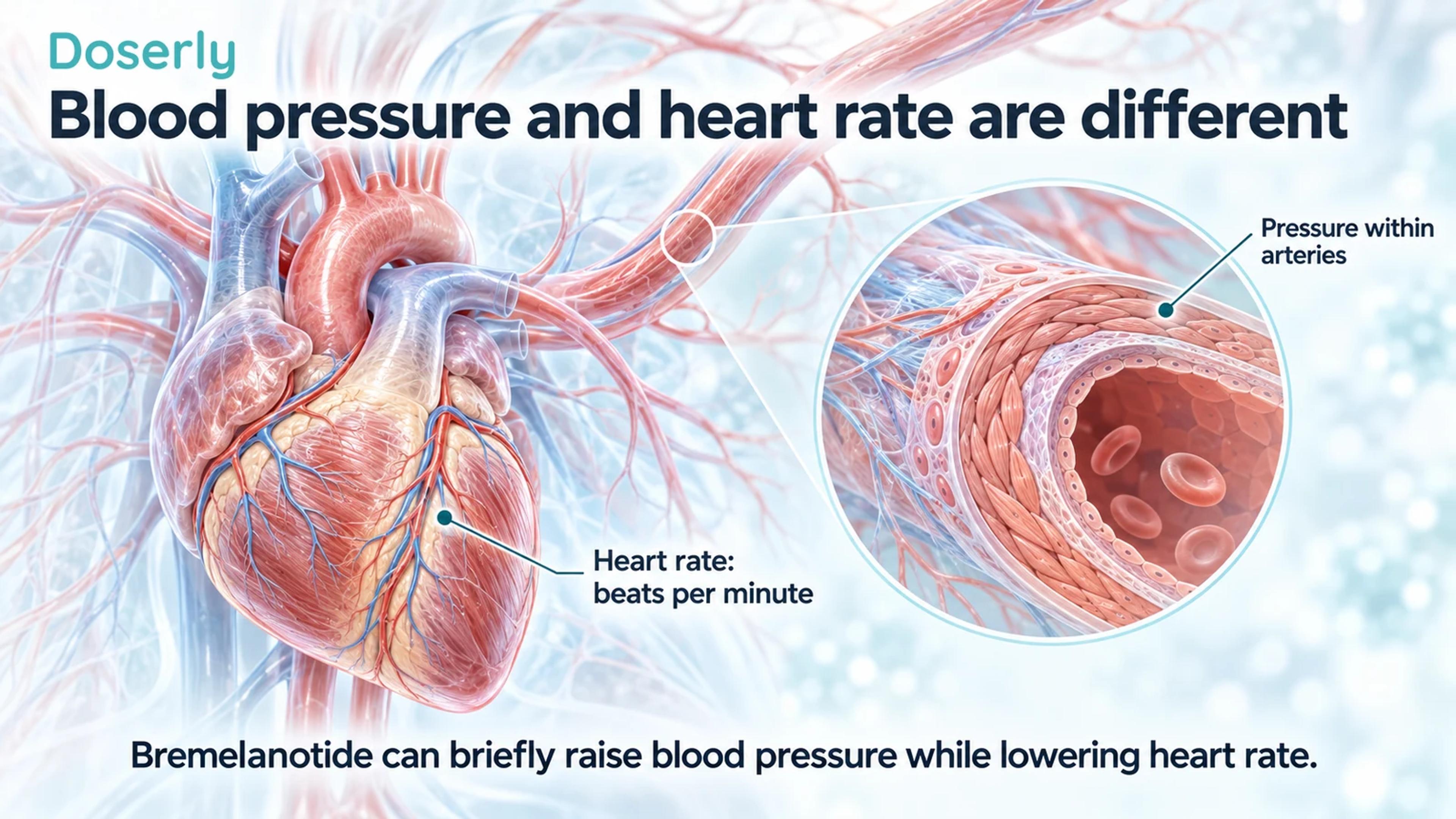 Detailed heart and artery anatomy illustrating blood pressure and heart rate as separate measurements.