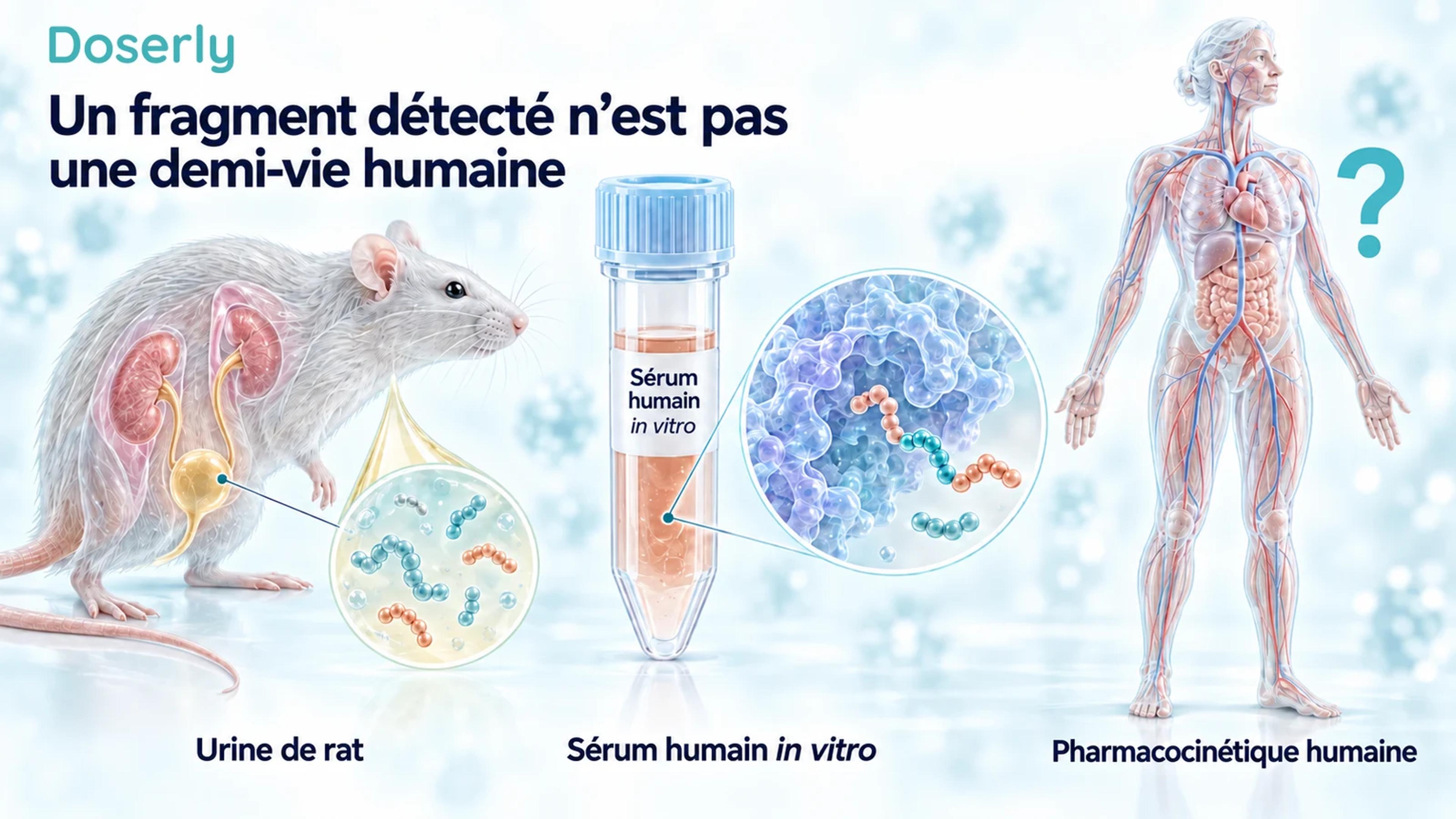 Prélèvements urinaires chez le rat et sérum humain in vitro présentés séparément d’une question pharmacocinétique humaine non résolue