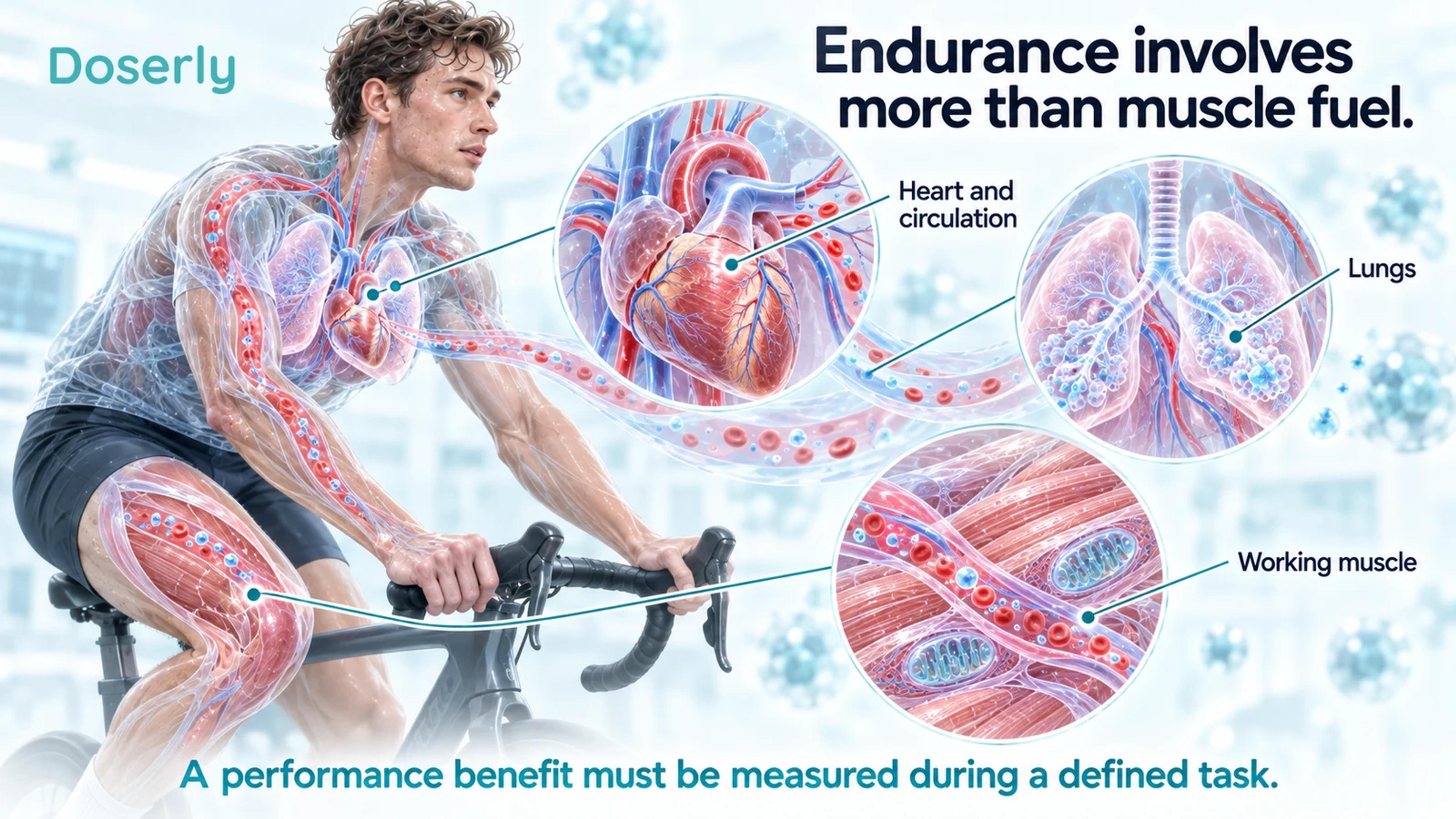 An illustrated cyclist with conceptual heart, lung and leg-muscle anatomy showing the systems involved in exercise.