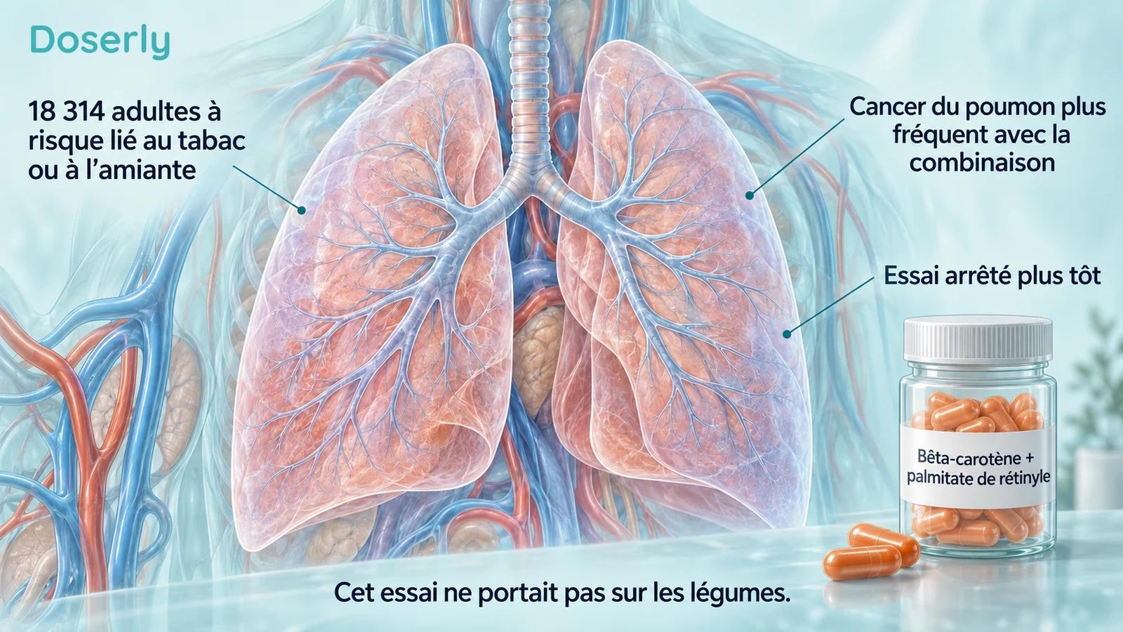 Anatomie des poumons à côté de la combinaison de bêta-carotène et de palmitate de rétinyle étudiée dans CARET.